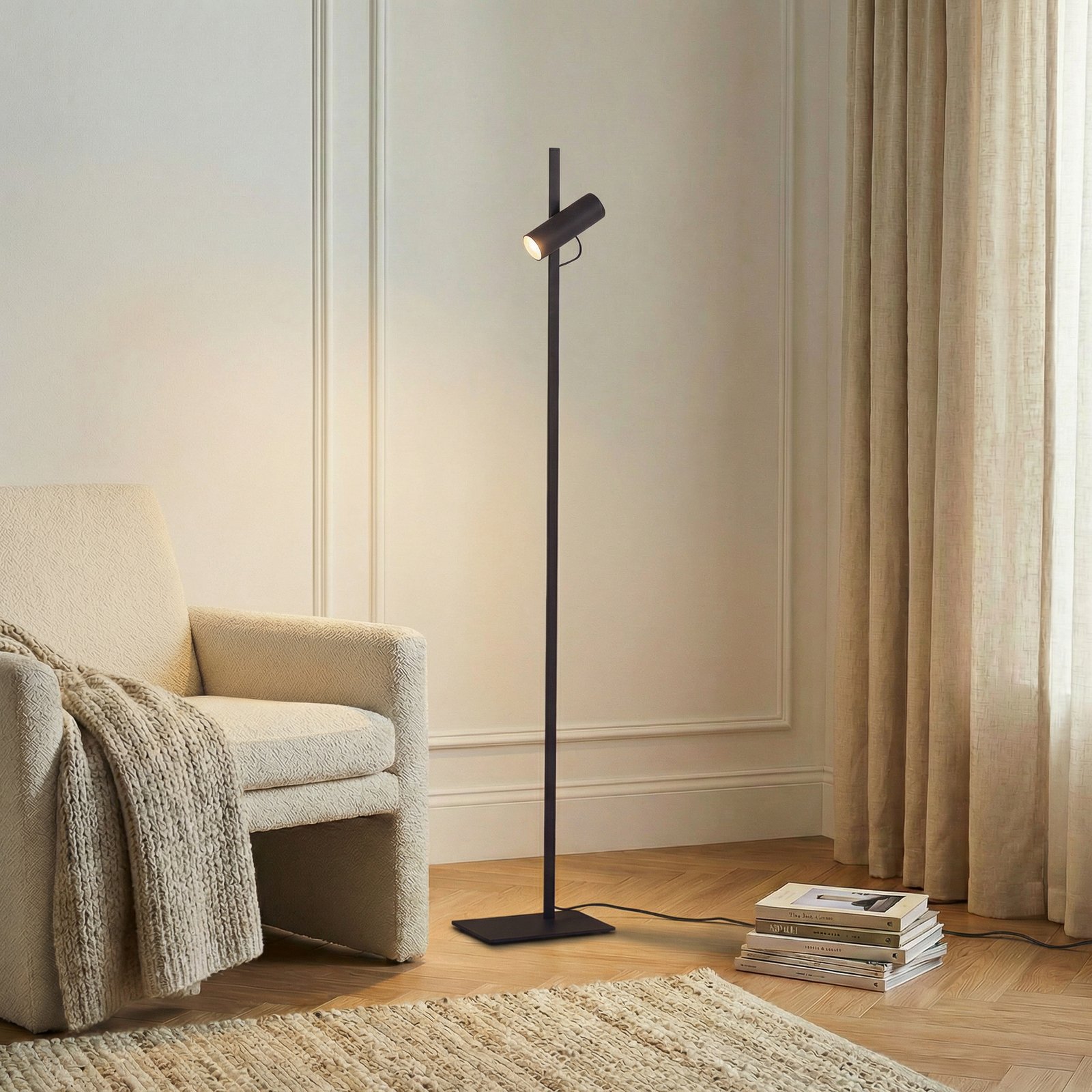 Lucande vloerlamp Lysias, zwart, metaal, hoogte 143,2 cm Lucande vloerlamp Lysias, zwart, metaal, hoogte 143,2 cm