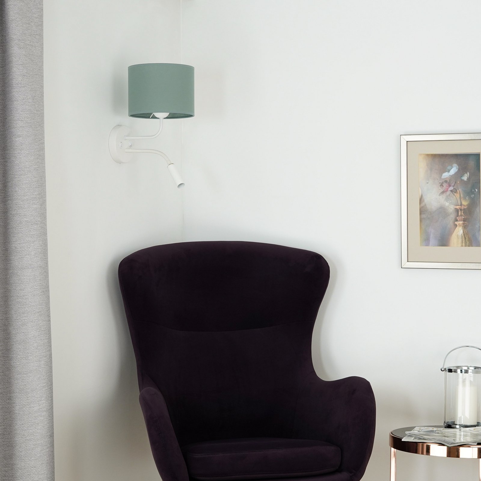 Roller wall light, fabric, white/sage, reading light