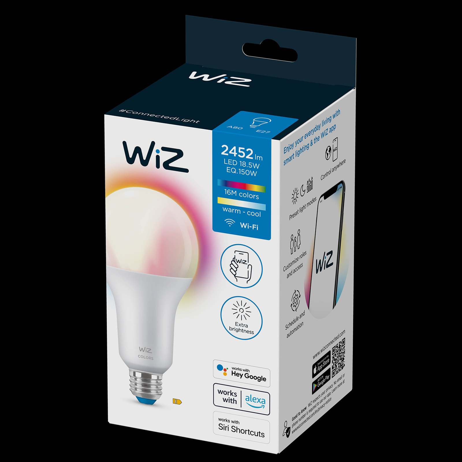 WiZ A80 bombilla LED E27 18,5 W satinado RGBW