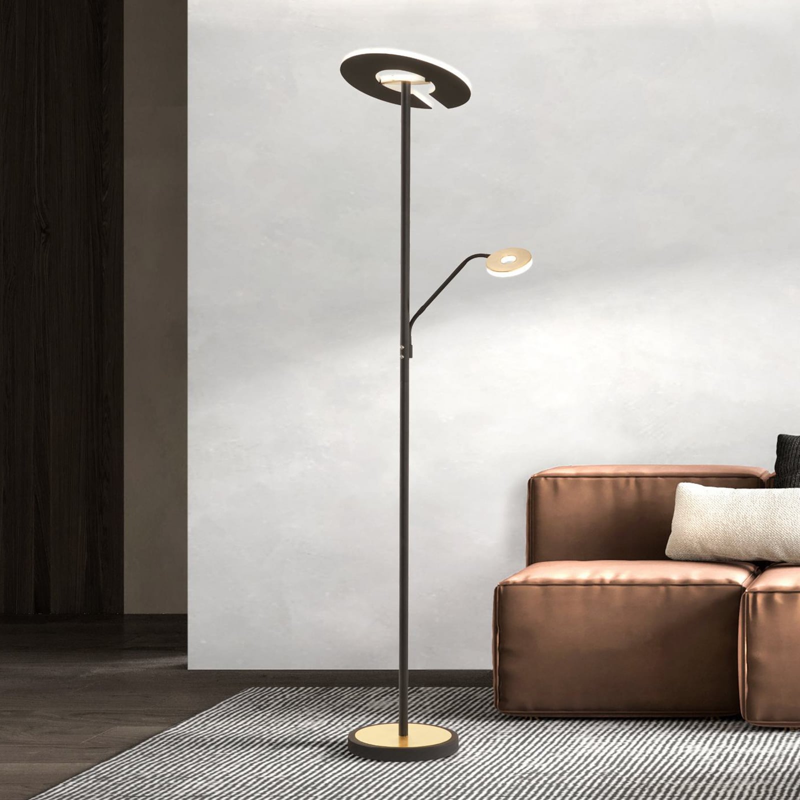 Lámpara de pie LED Dent 180 cm, metal CCT, 2 luces