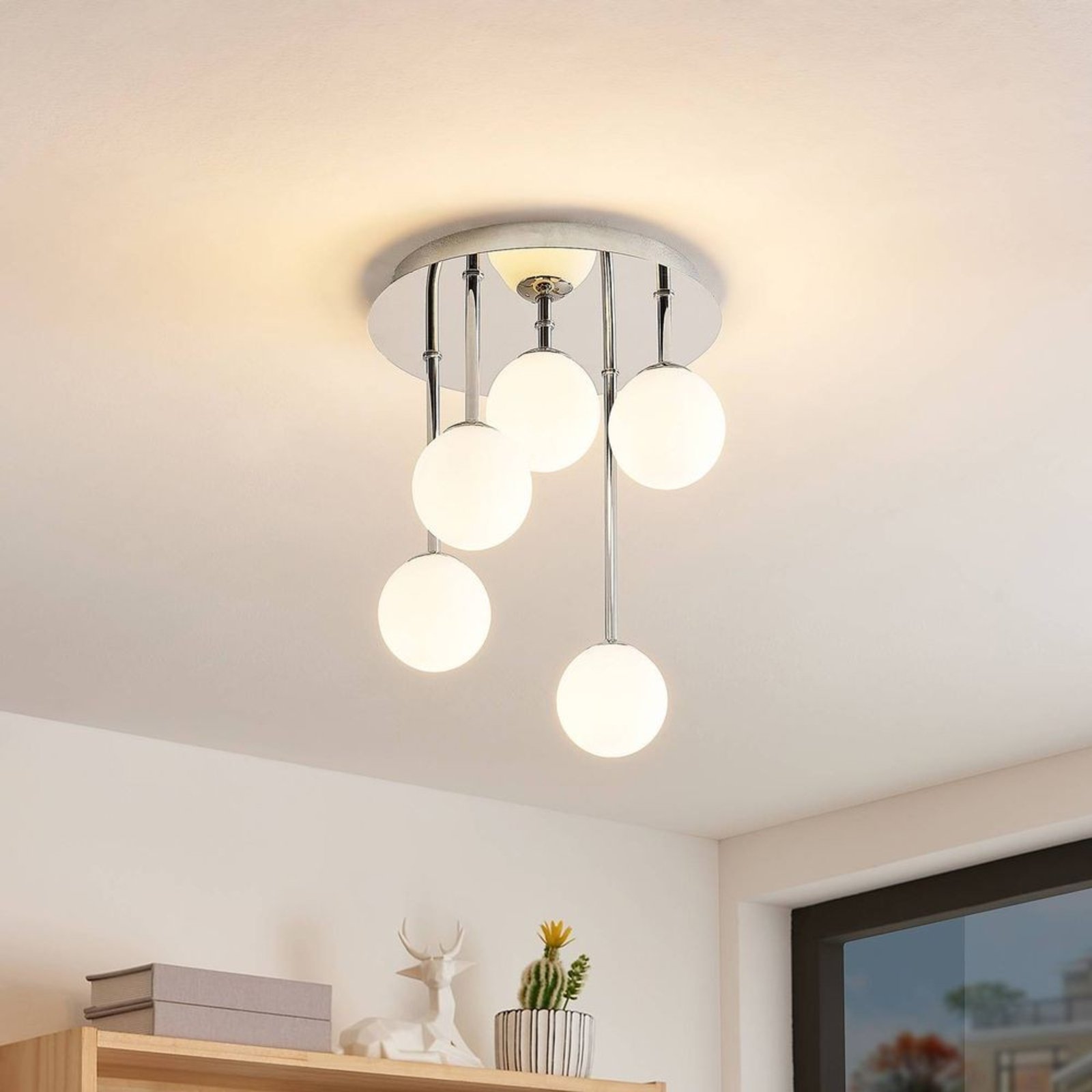 Chrissy 5 Ceiling Lamp Ø25 Opal/Chrome - Lindby