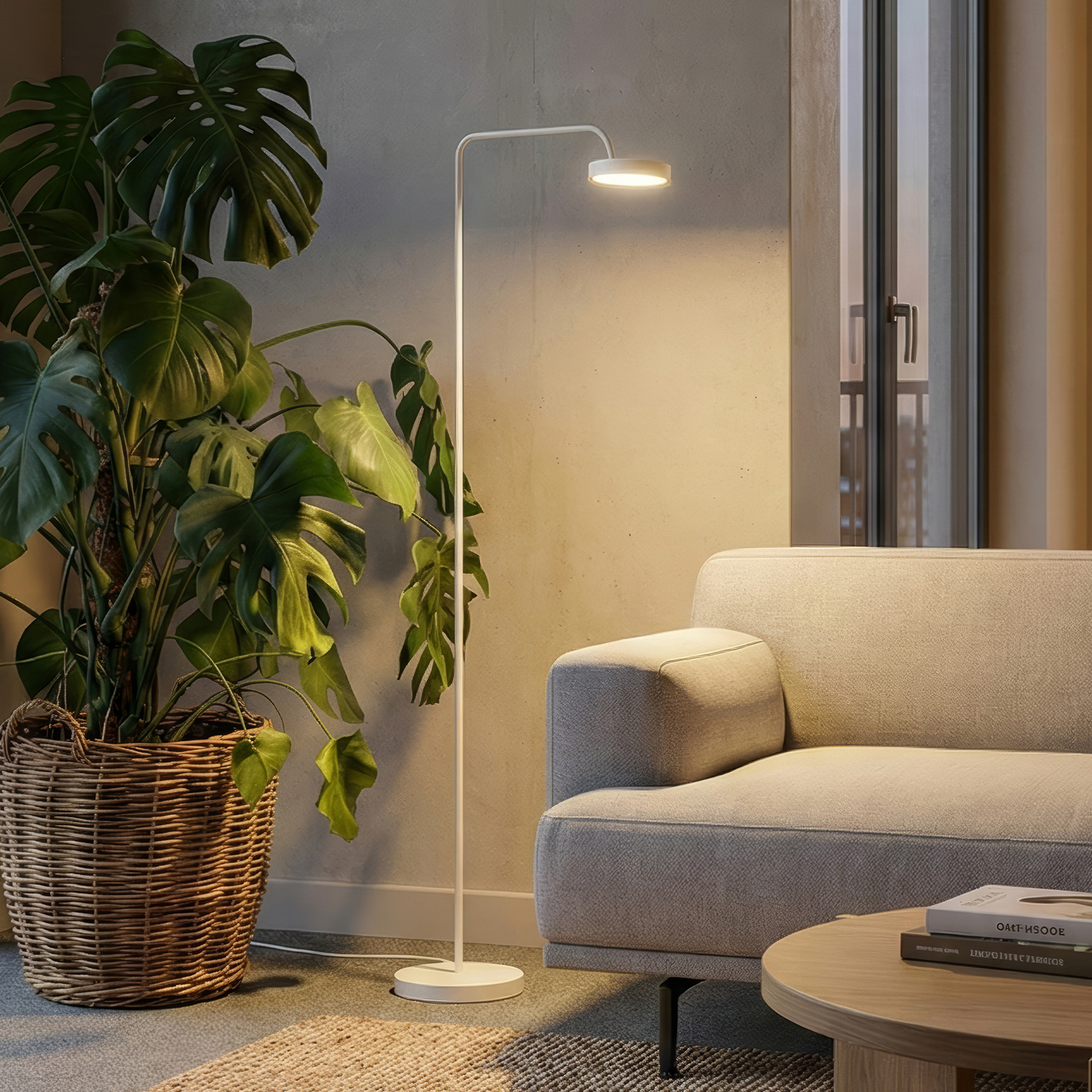 Lampa stojąca LED Nivo, biała, wysokość 120 cm, ściemniacz 50° – Sigor