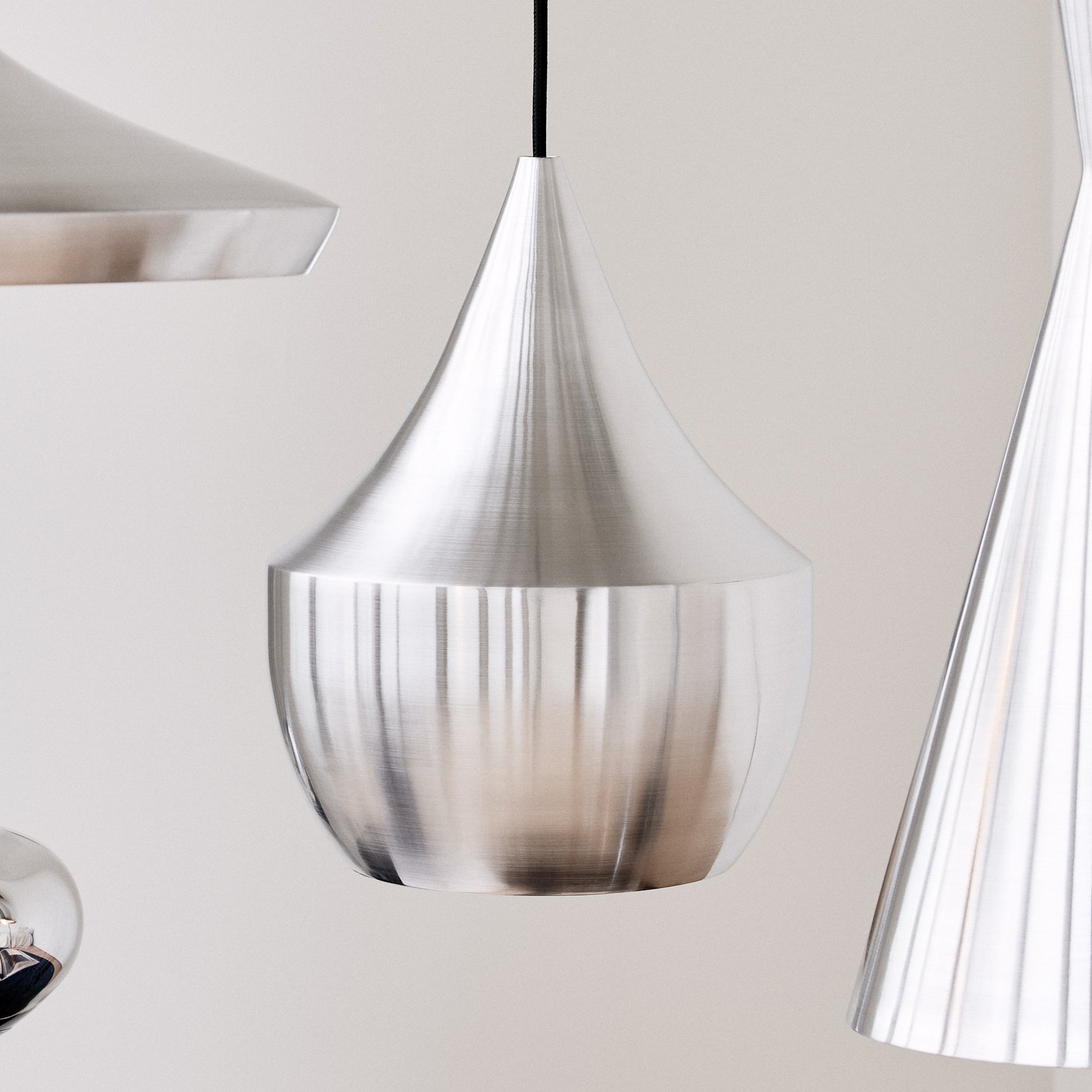 Tom Dixon LED-Hängelampe Beat Tall Unbeaten, aluminiumfarben