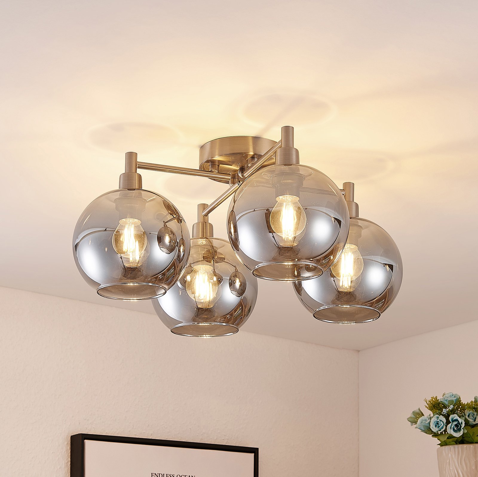 Lindby Brendan ceiling light, nickel, 4-bulb