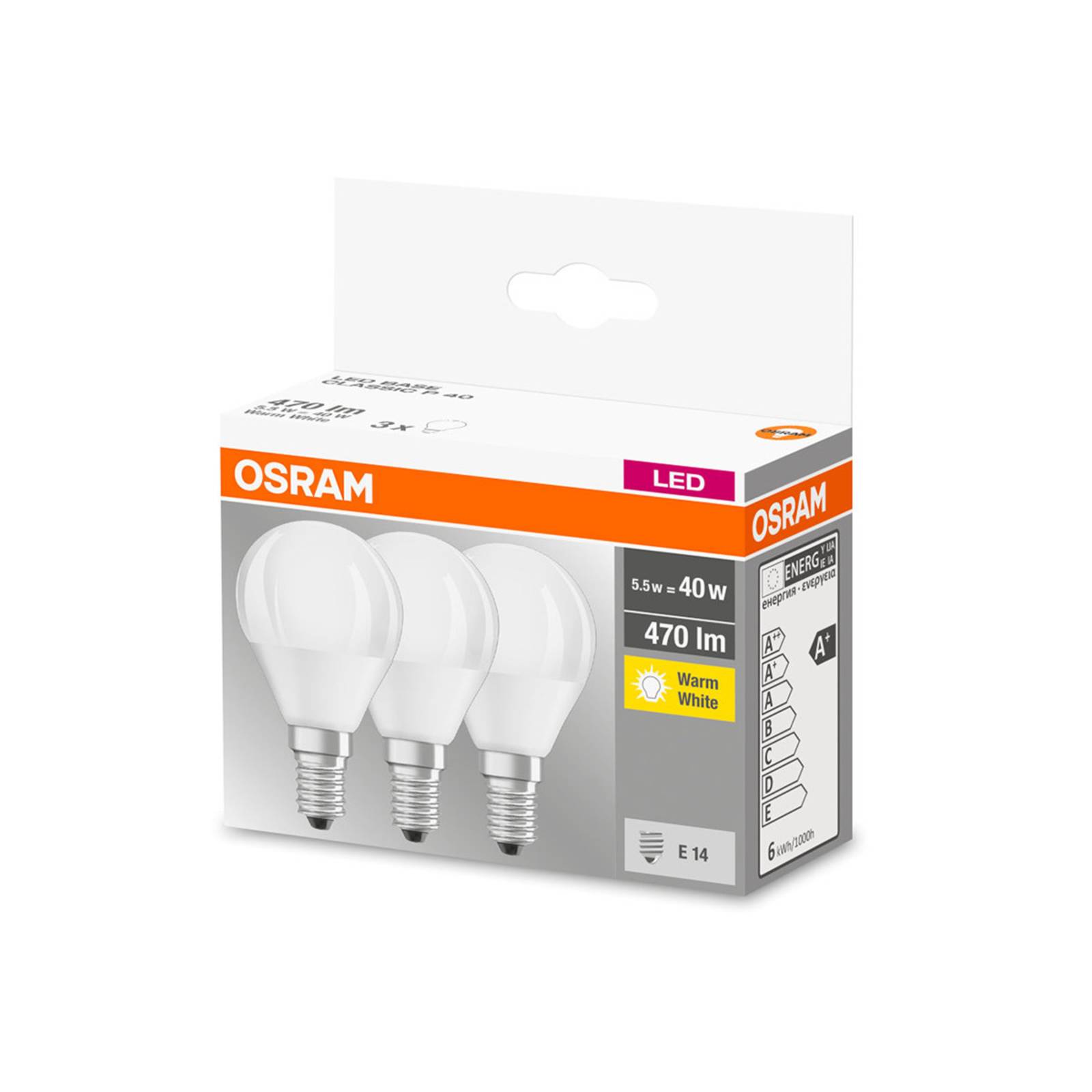 OSRAM kropla LED E14 P40 4,9W 2 700 K 470lm 3 szt.