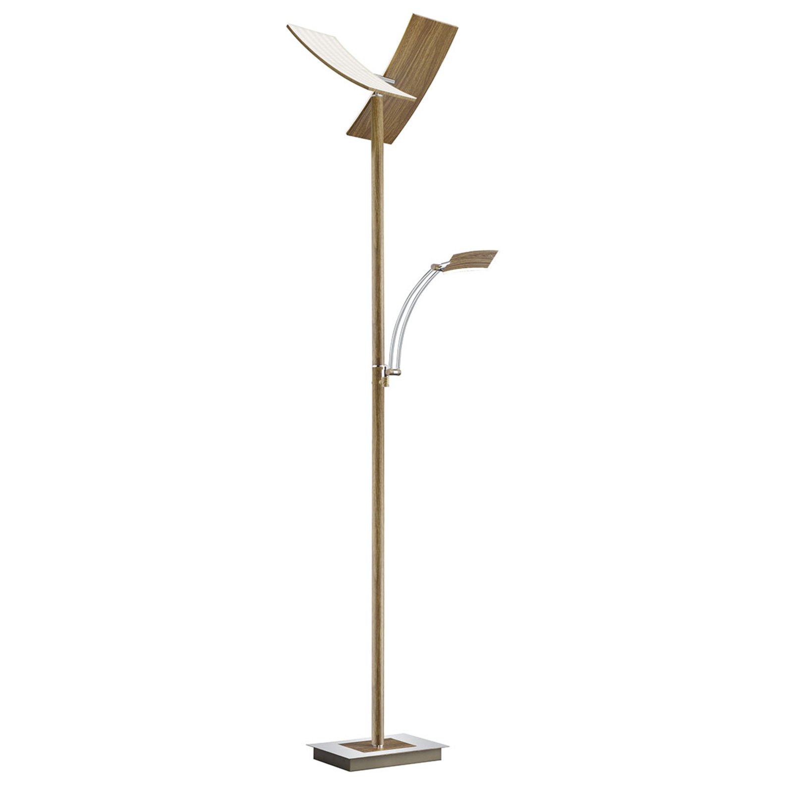 Duo LED floor lamp with a dimmer, wood