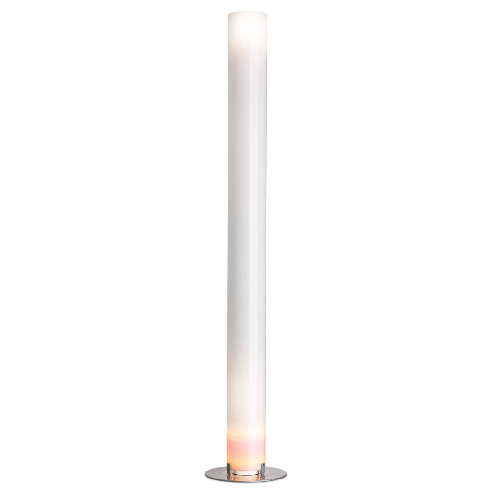 Flos Cylindrical floor lamp Stylos, for Living / Dining Room, polymethylmethacrylat (PMMA), steel, E27, 120 W, energy efficiency: E, H: 200 cm