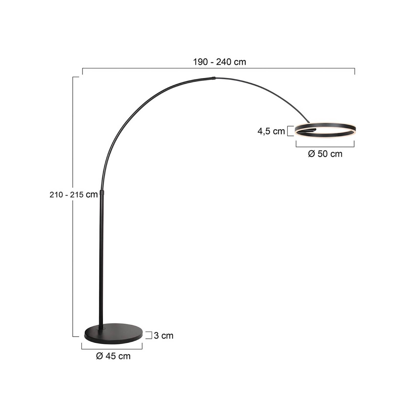 LED-Bogenleuchte Ringlux, schwarz, Metall, CCT, Dimmer günstig online kaufen