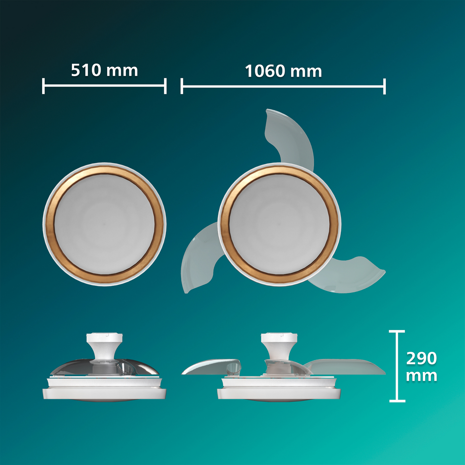 Wentylator sufitowy LED Philips Bliss, złoto-biały, cichy, CCT