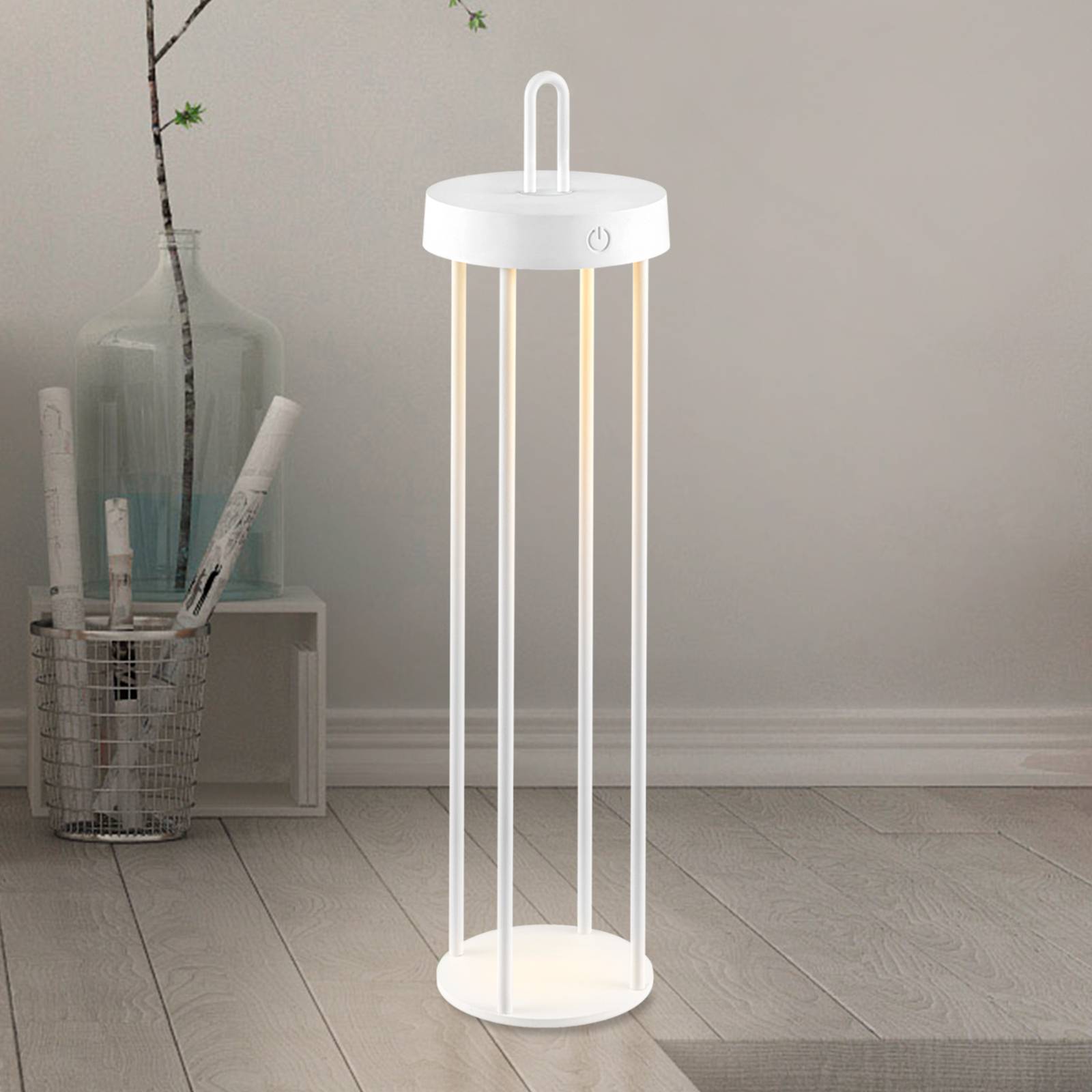 JUST LIGHT. Lampe de table LED rechargeable Anselm blanc 50 cm fer