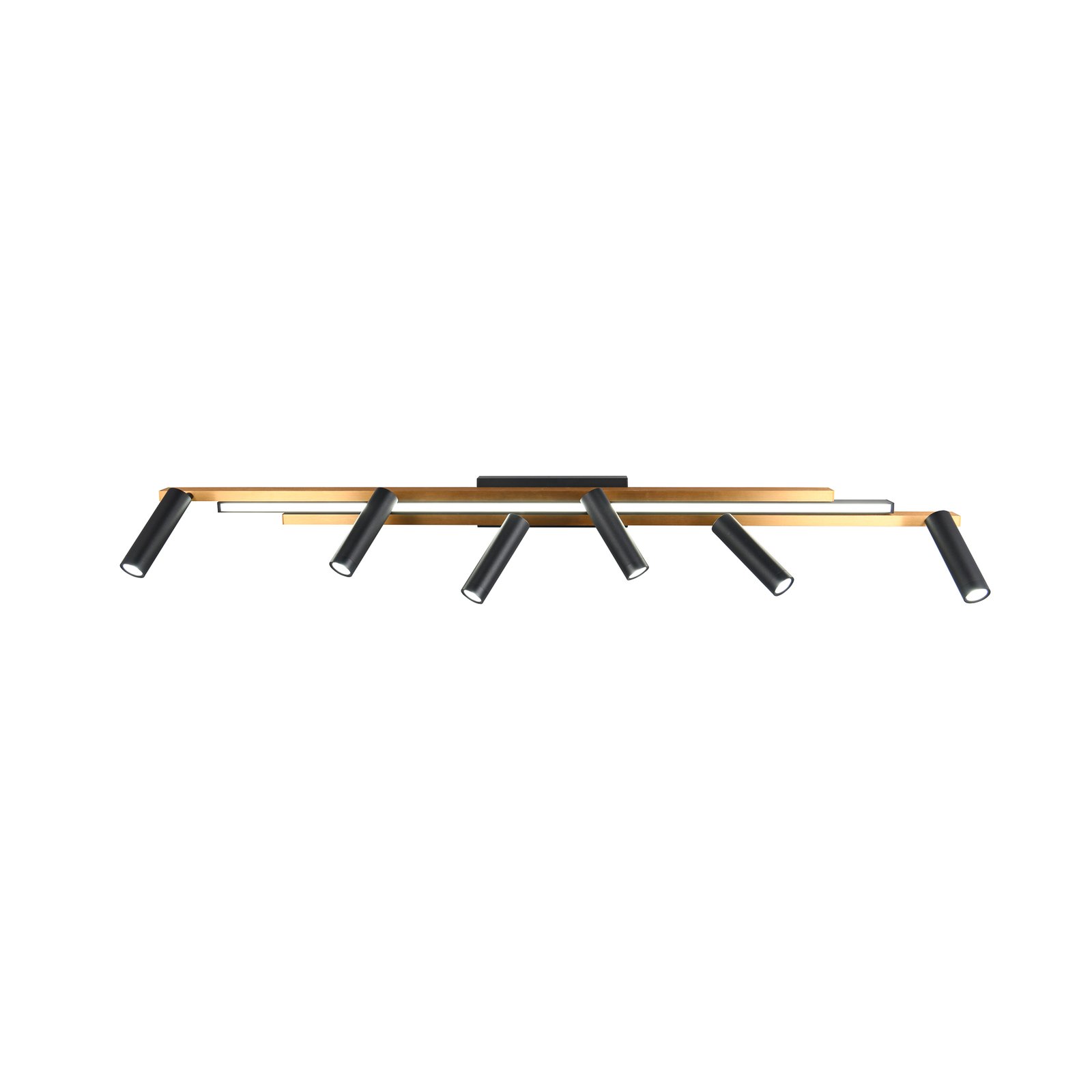 Faretto LED Zeno da soffitto, 6 spot, nero/oro, metallo