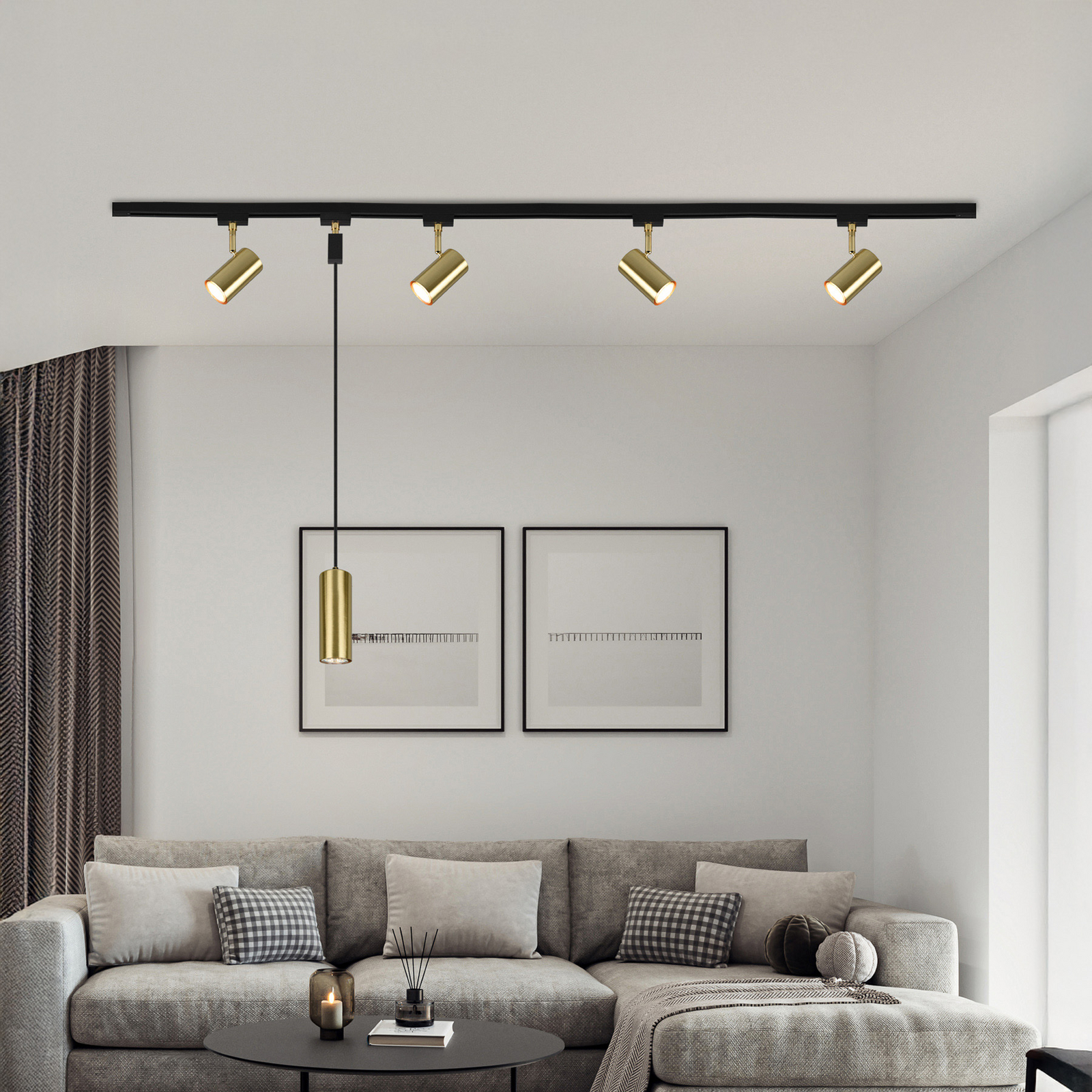 Juego de rieles DUOline Marley, negro/latón, 2 m, 6 luces, GU10
