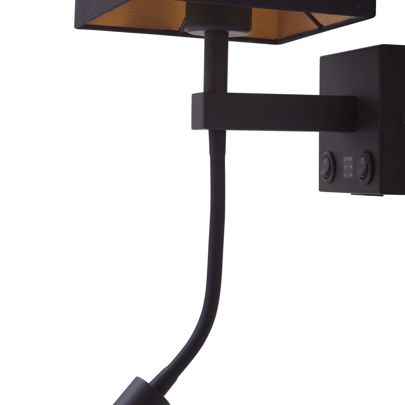 Lindby Wandlampe Thorid, schwarz/gold, Stoff, USB, Leselampe