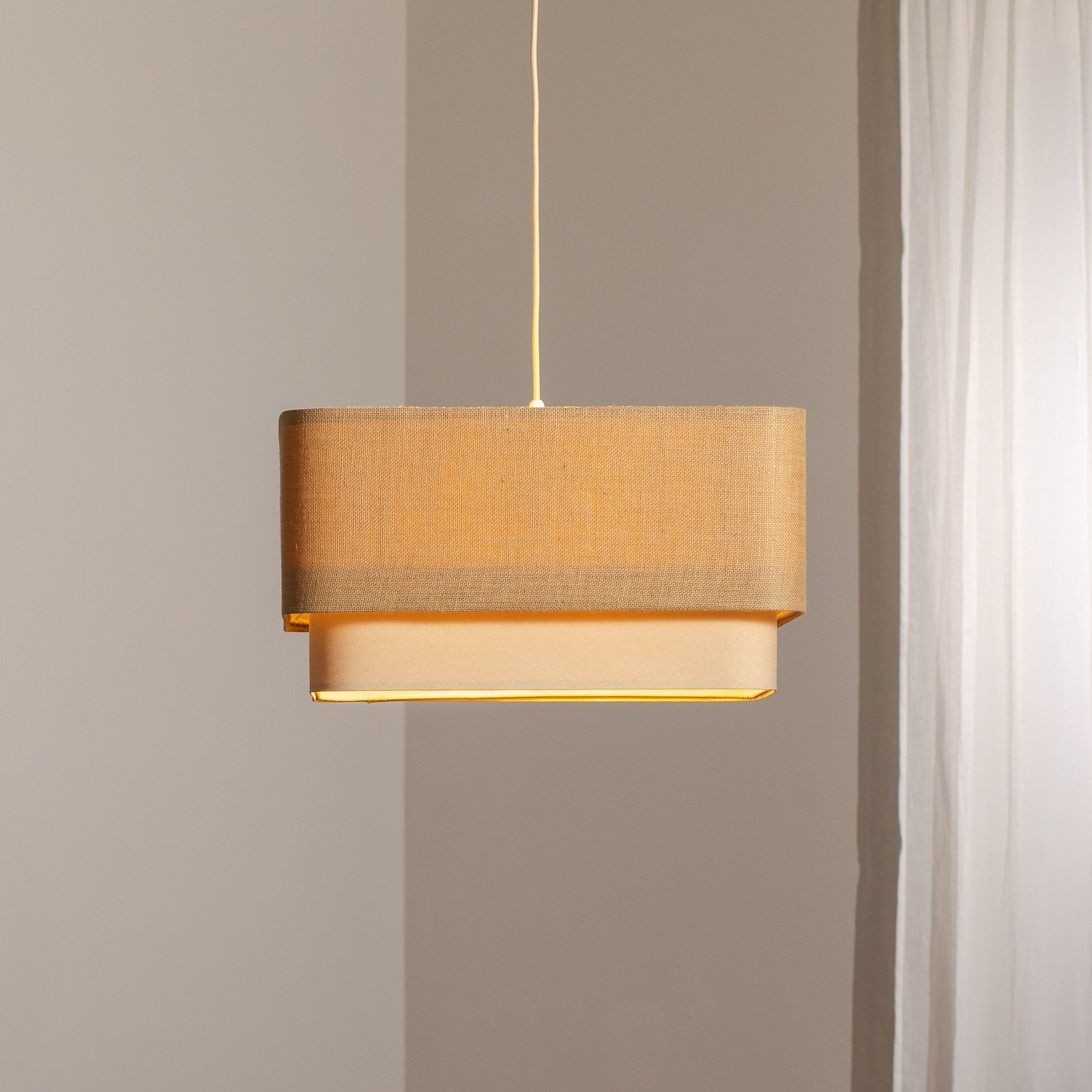 Lampa wisząca Kwadro Duo, kremowy/beżowy, 50x50cm, juta/len