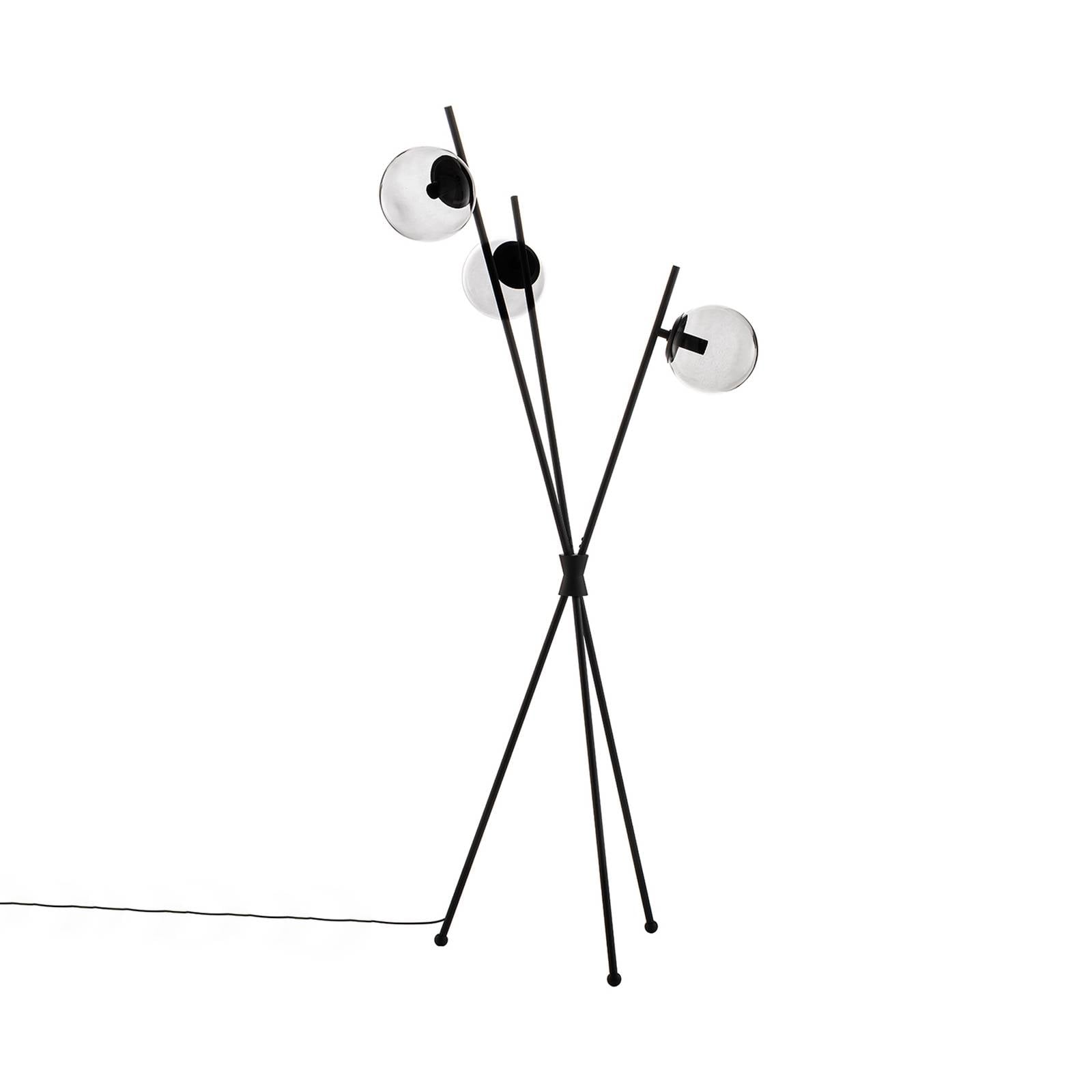 Lucande Sotiana Stehleuchte, 3 Glaskugeln, schwarz