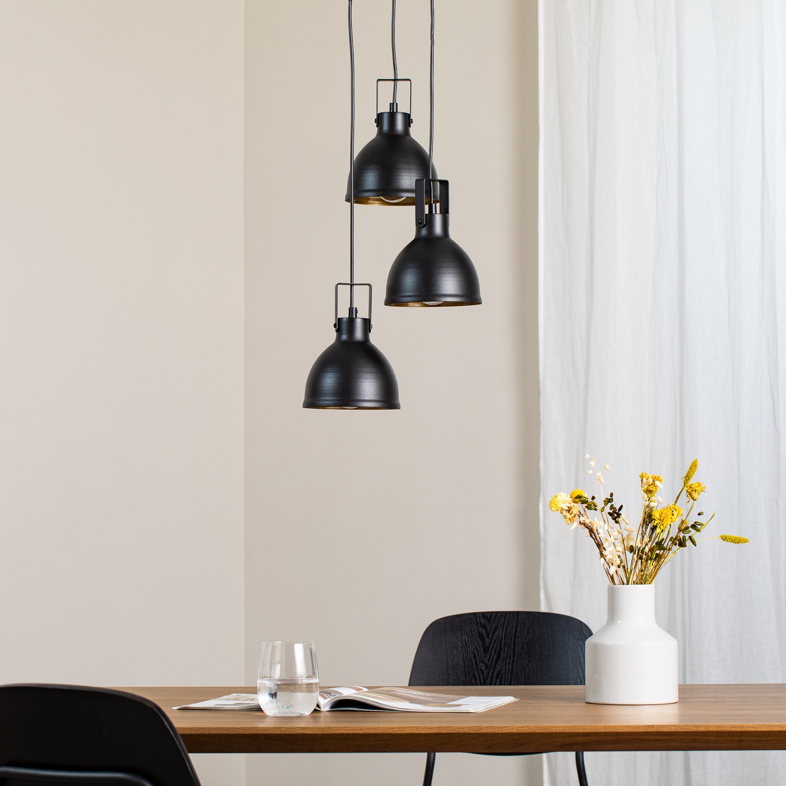 Hanglamp Trial, 3-lamps rond zwart/goud