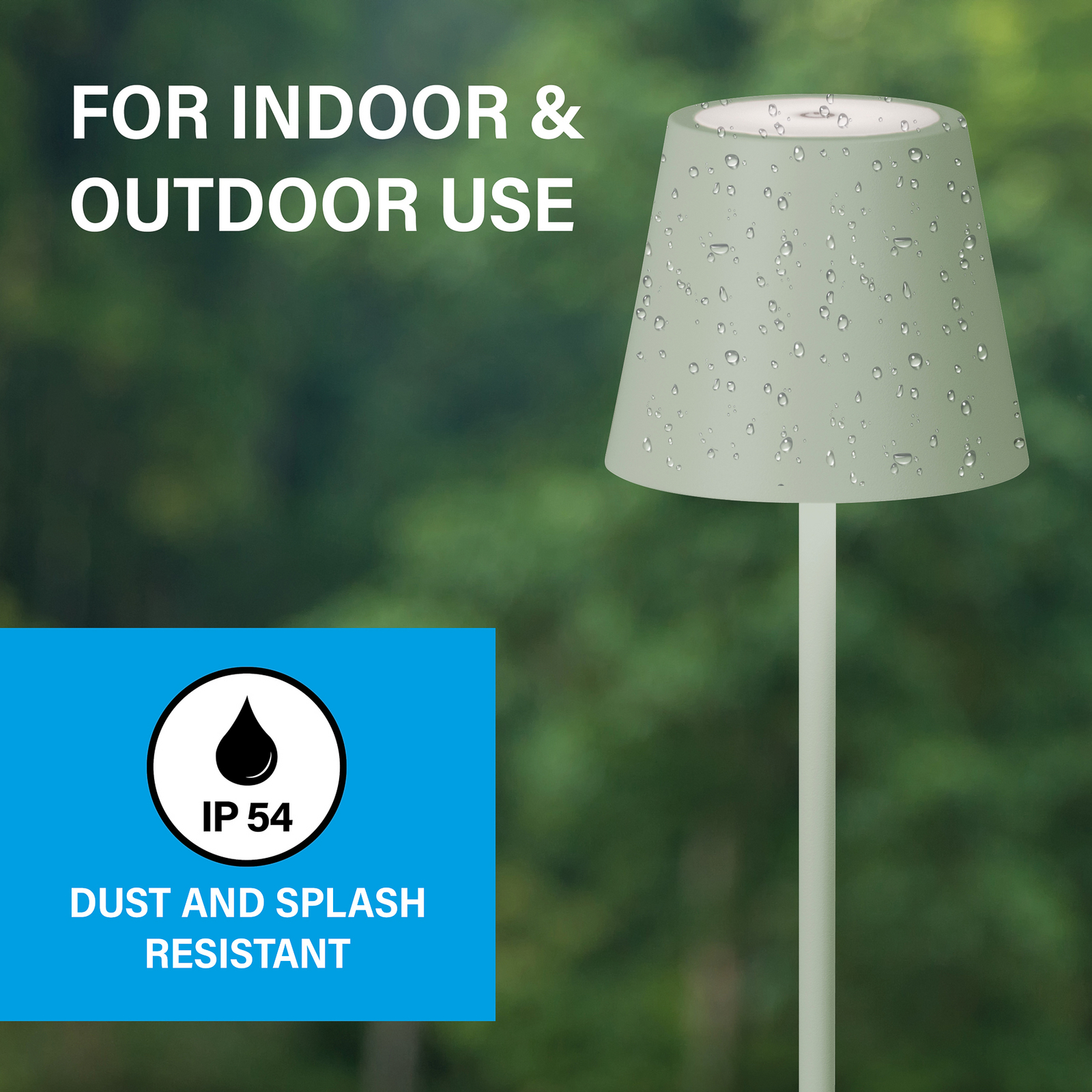 Lámpara de mesa LED recargable Viletto, verde salvia, IP54