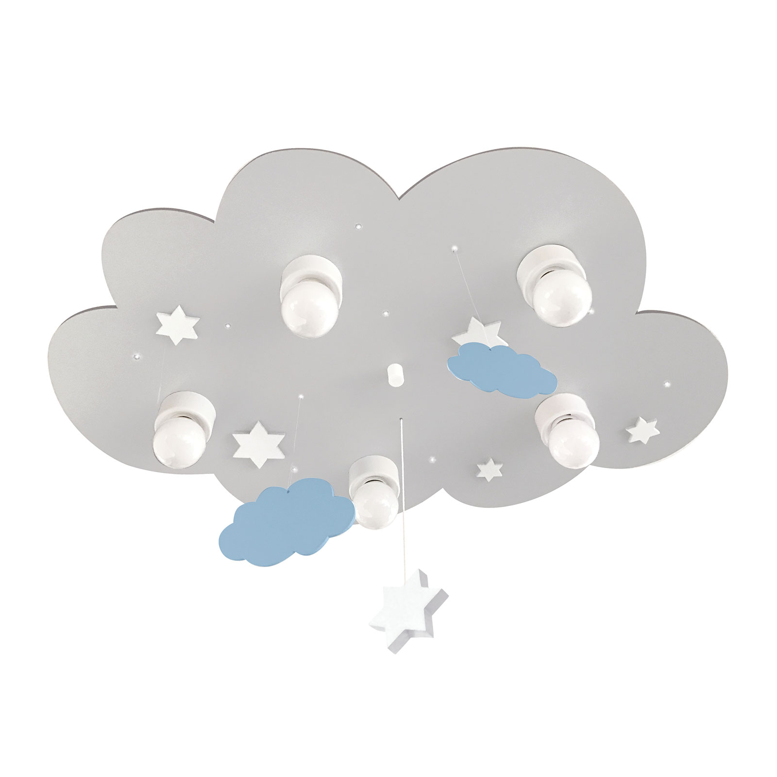 Waldi-Leuchten Cloud ceiling light 5-bulb hanging decoration grey, for Children's Room, wood, plastic, E14, 40 W, energy efficiency: A++, L: 62 cm, W: 41 cm, H: 8 cm