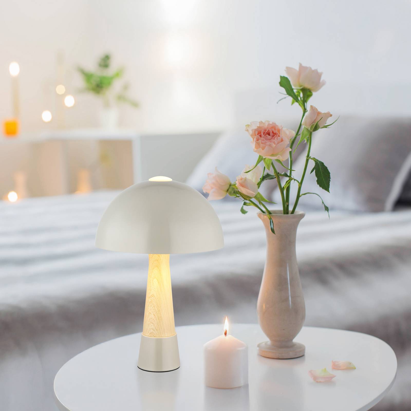 Tischlampe Paulin, grau matt/holzoptik, Metall, Höhe 36,5 cm günstig online kaufen