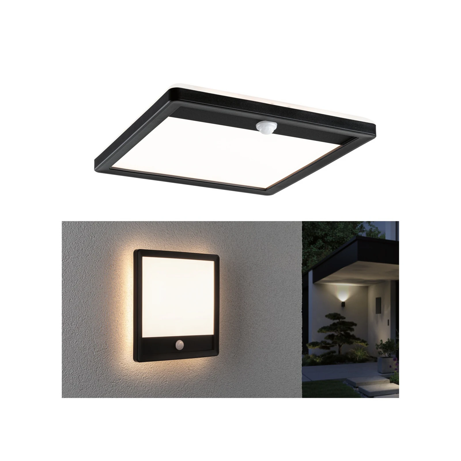Paulmann LED-Außenwandleuchte Lamina, schwarz, Sensor, IP44