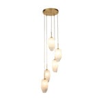 Suspension Rocky, 5 lampes, ronde, couleur laiton, acier, verre