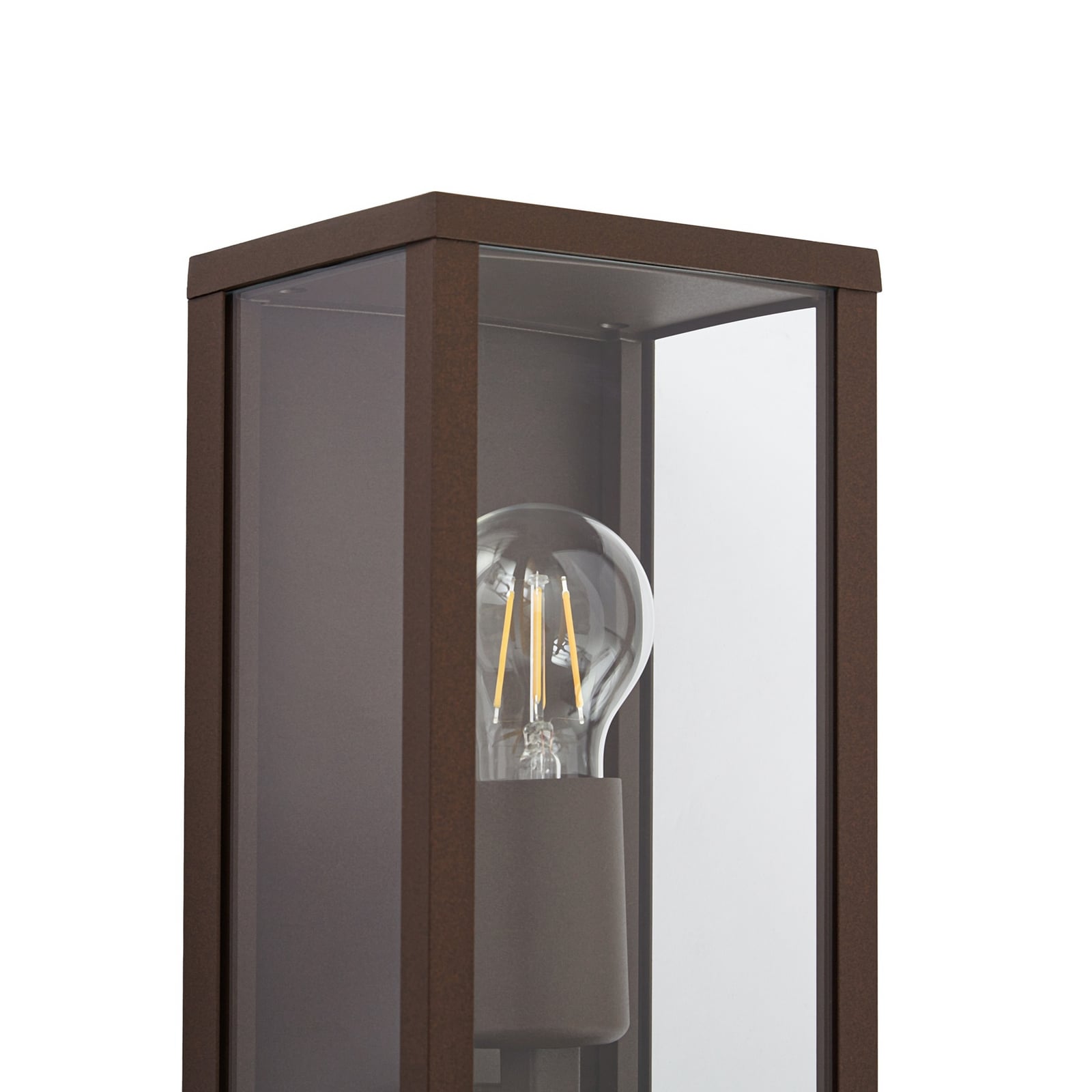 Lindby utomhusvägglampa Peldar, rostfärgad/klar, 26 cm, sensor Lindby utomhusvägglampa Peldar, rostfärgad/klar, 26 cm, sensor