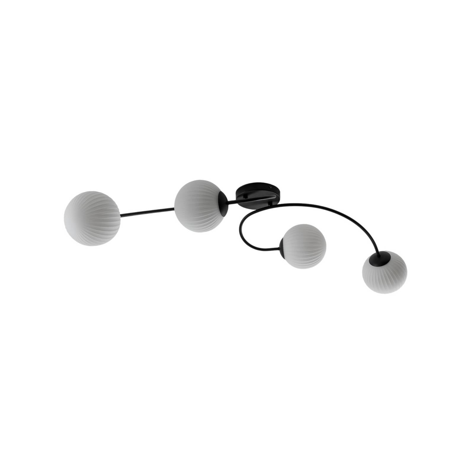 Deckenlampe Vibra, opal/schwarz, Länge 110 cm, Glas, 4-flg.