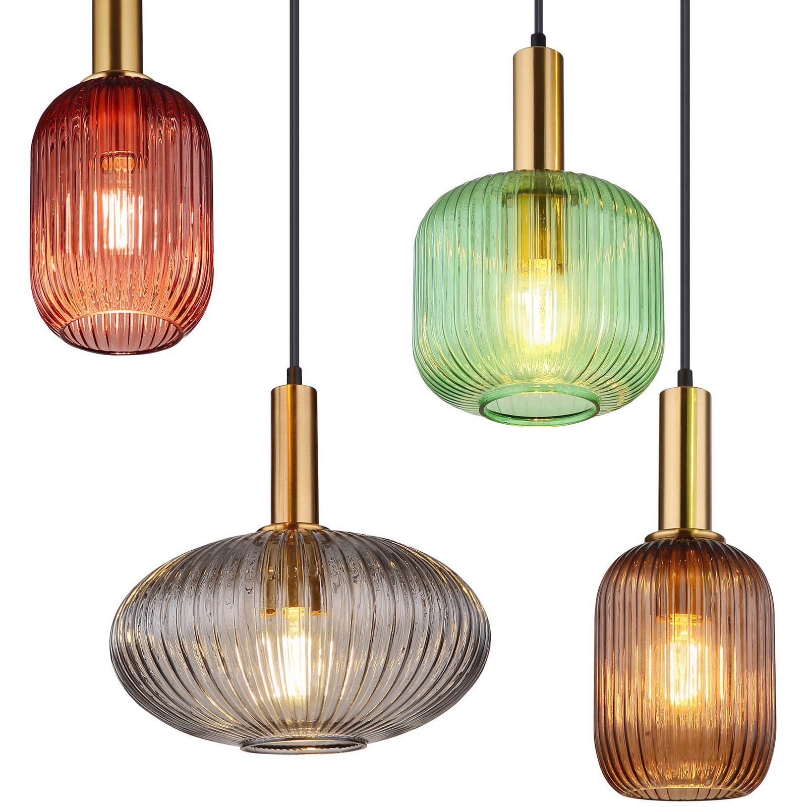 Normy pendant light, length 125 cm, colourful, glass, 8-bulb.