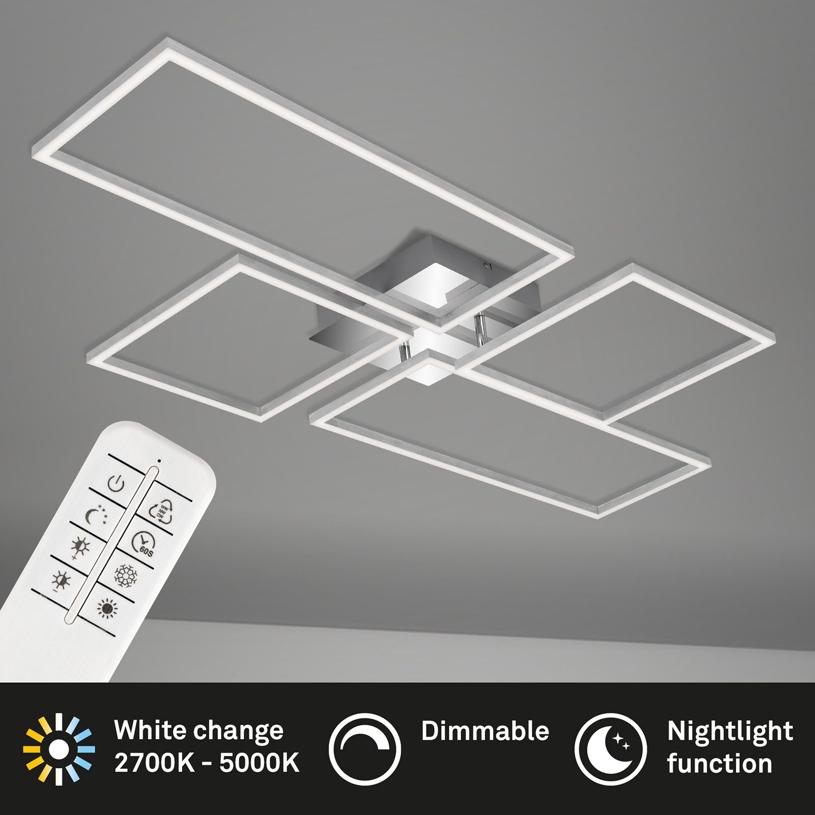 LED-taklampa Frame CCT, krom aluminium 110 x 54 cm