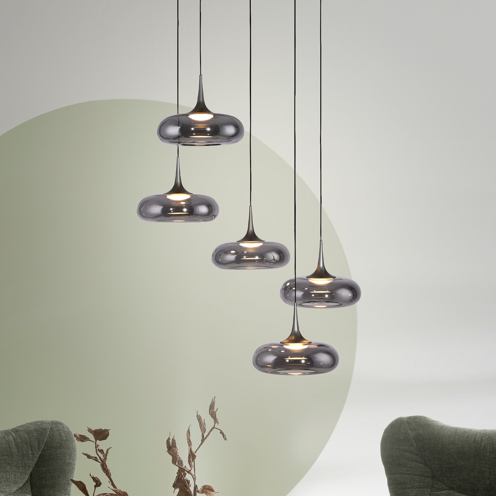 Schöner Wohnen LED-visoka svetilka Posh 5-fl., dimno steklo, 3.000 K Schöner Wohnen LED-visoka svetilka Posh 5-fl., dimno steklo, 3.000 K