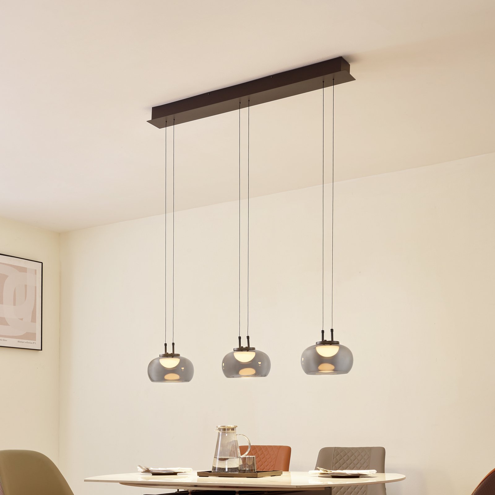 Lucande LED pendant light Dain, 3-bulb, smoke grey, glass