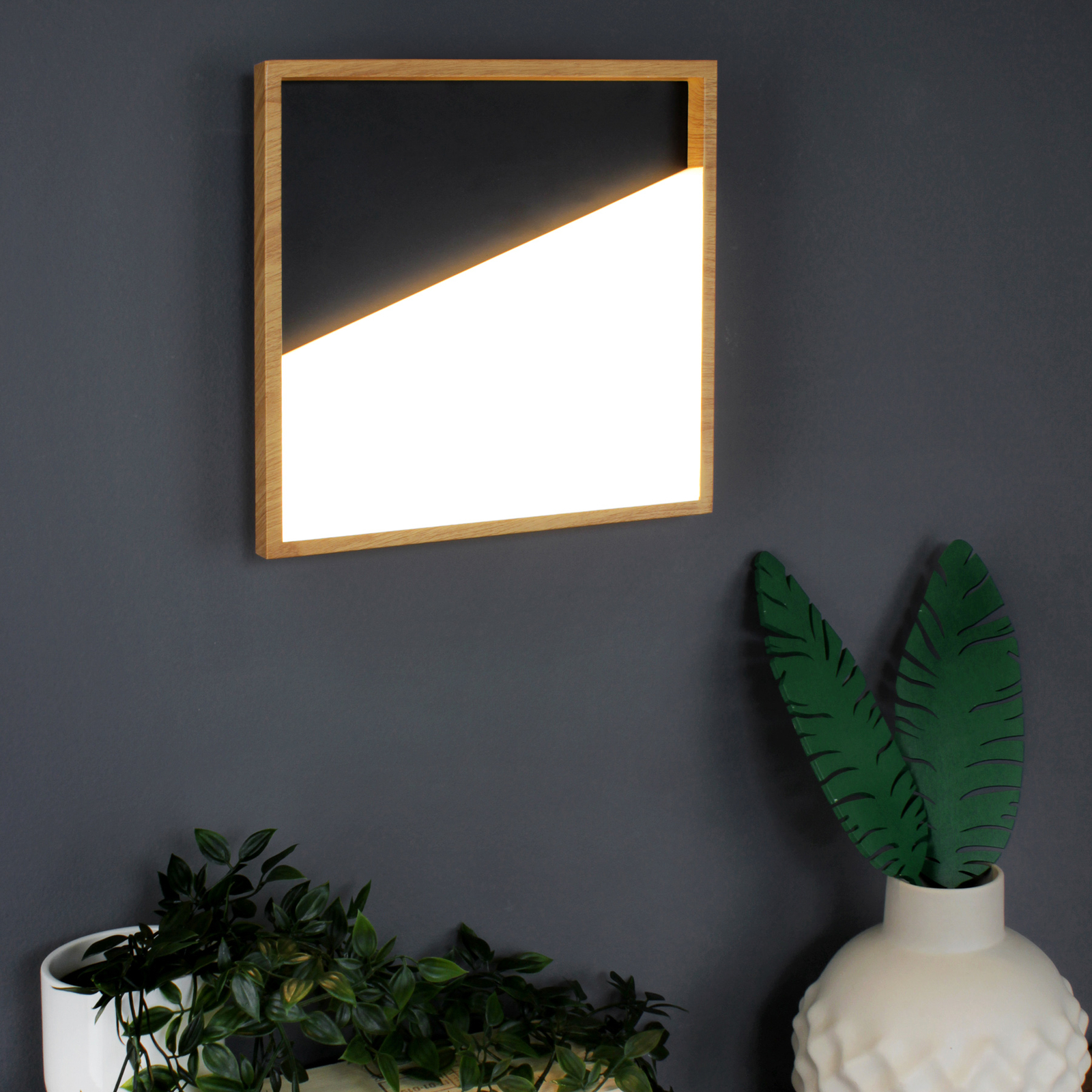 Vista LED-es fali lámpa, fekete/világos fa, 30 x 30 cm