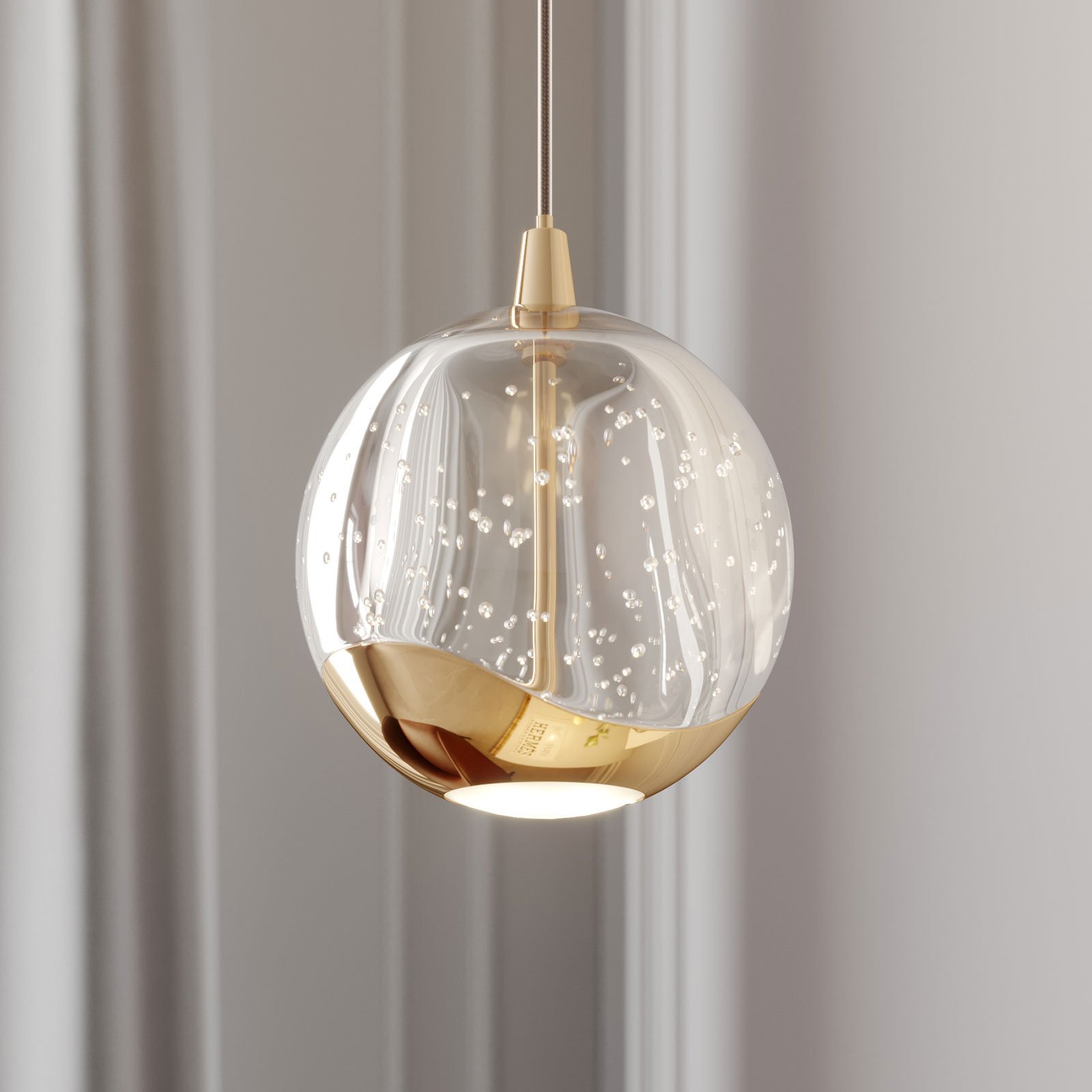 LED hanglamp Hayley met glasbol, 1 lampje, goud