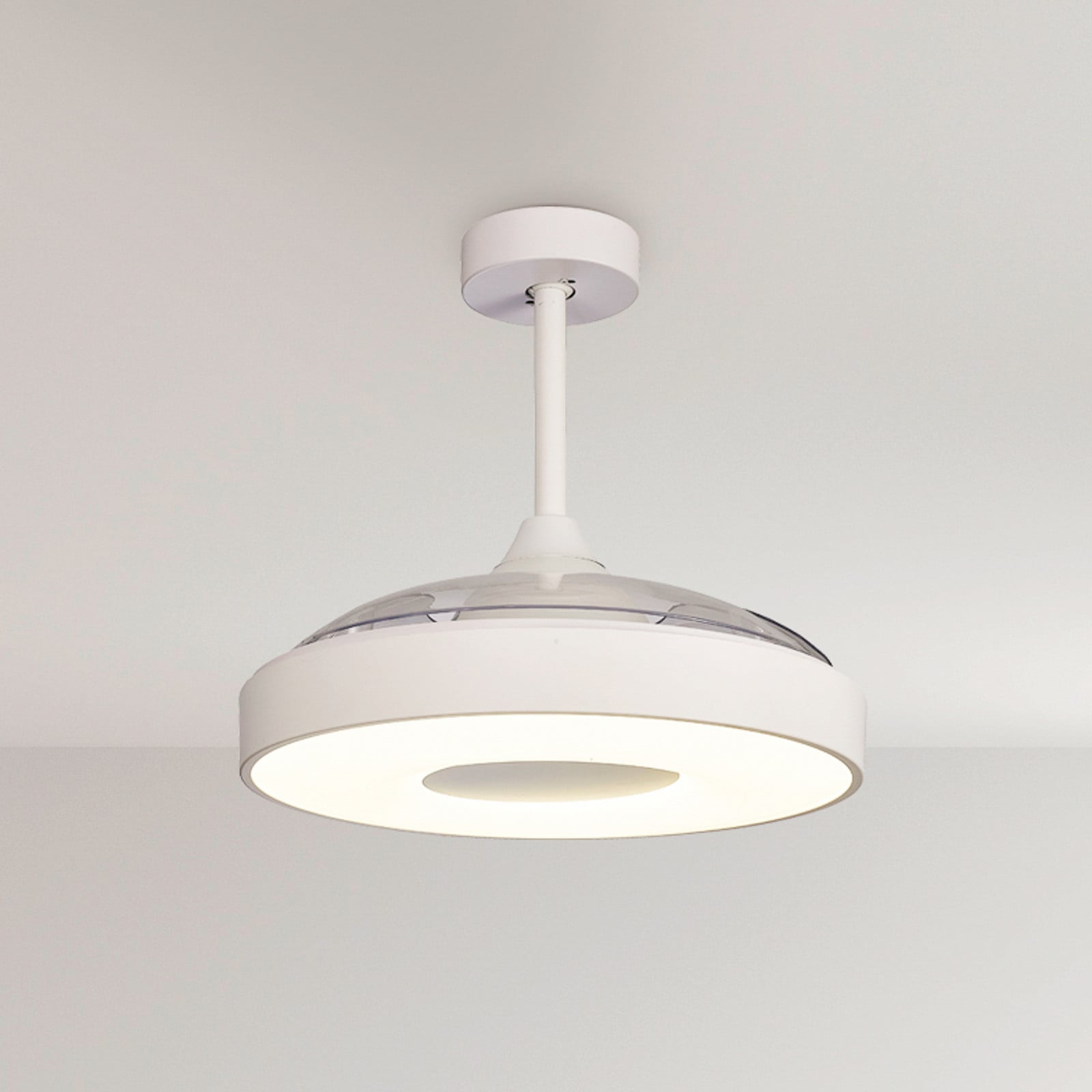Coin LED-loftventilator, hvid, støjsvag DC, CCT – Mantra Mantra Iluminación - Stue - Moderne - Plastik