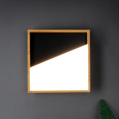 Aplique de pared LED Vista, negro/madera clara, 40 x 40 cm