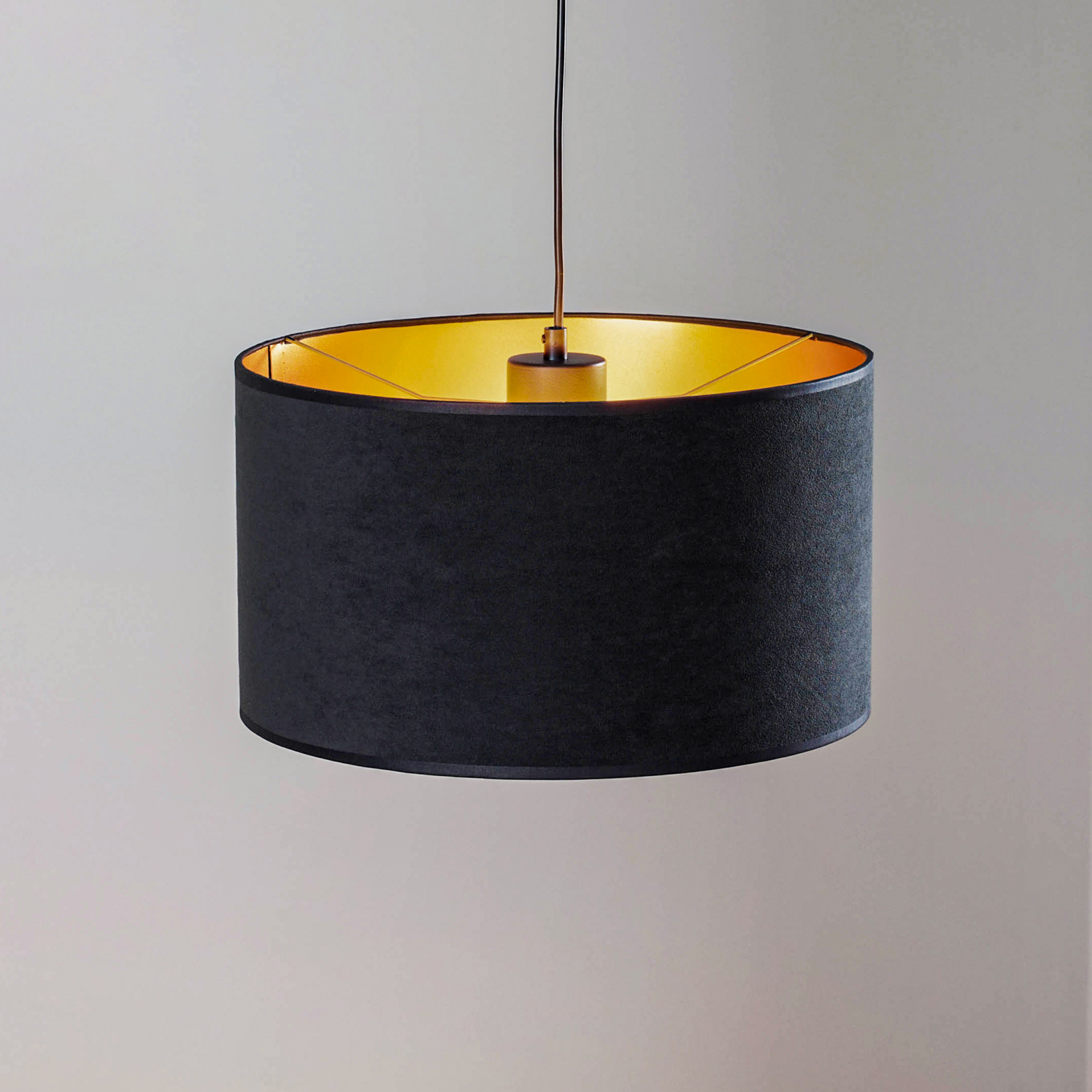 Suspension Jari abat-jour en tissu à 1 lampe, noir-doré