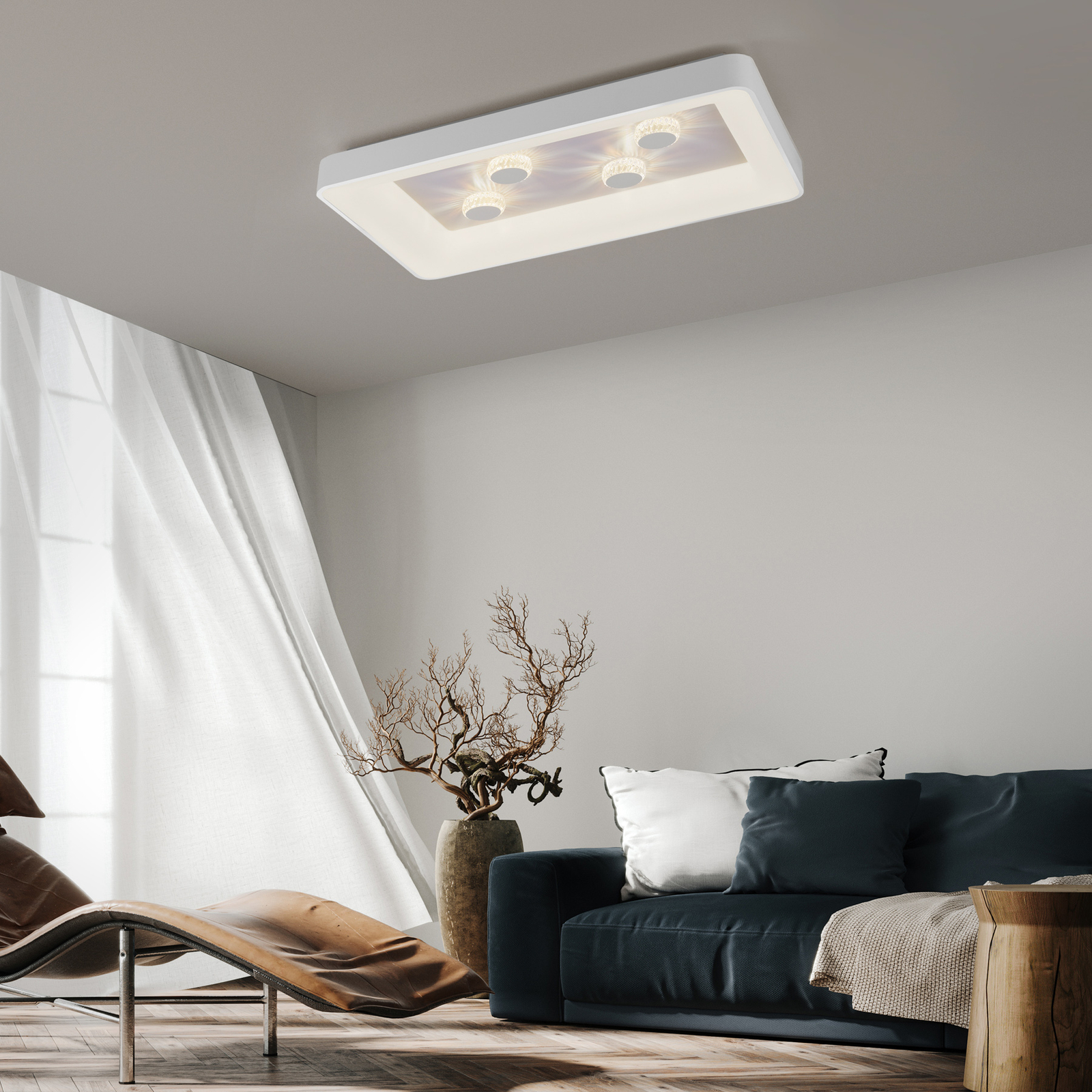 Candeeiro de teto LED Vertigo, CCT, 90x60 cm, branco