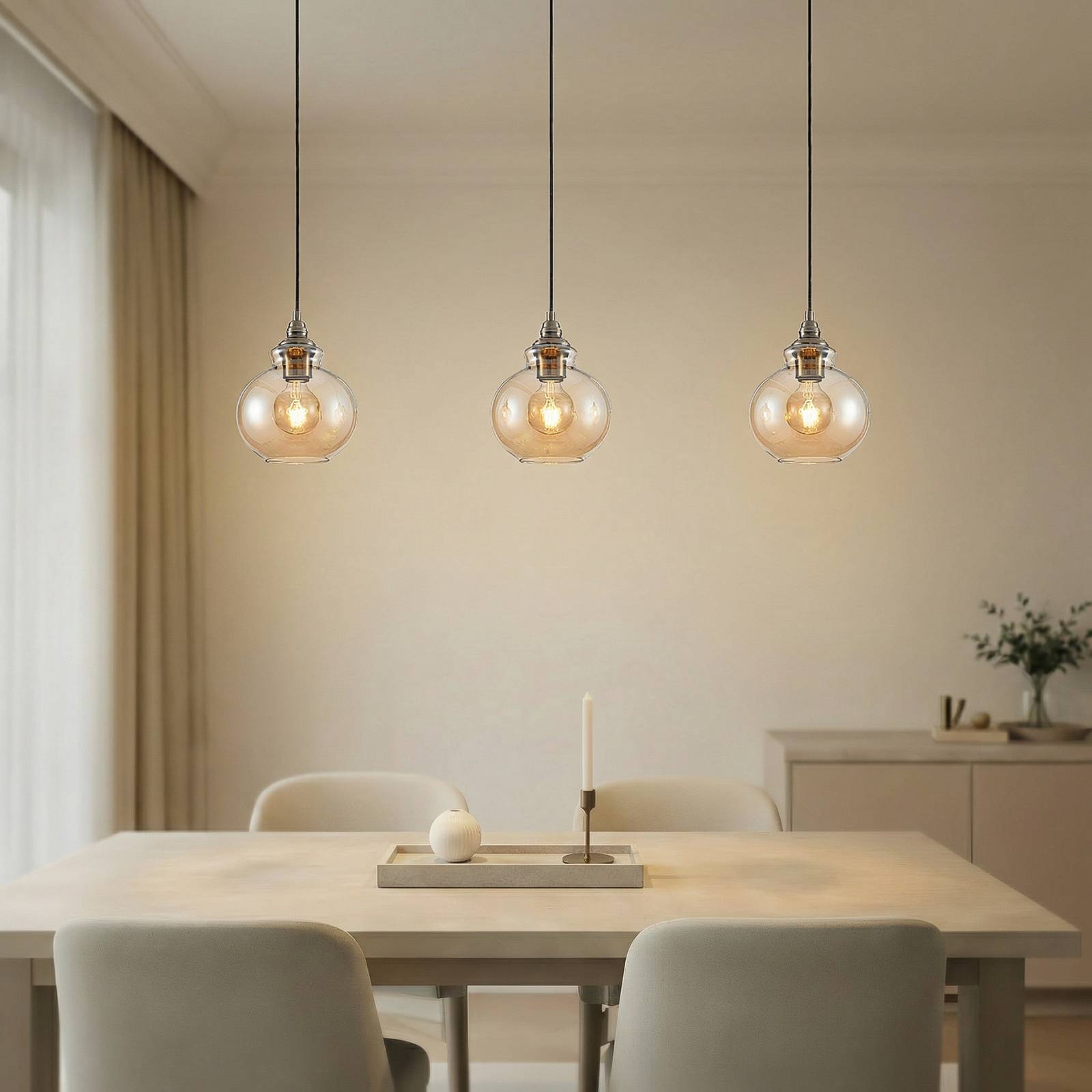 Lindby Pendelleuchte Tymoni, 3-flg., amber, Glas, Ø 20 cm günstig online kaufen