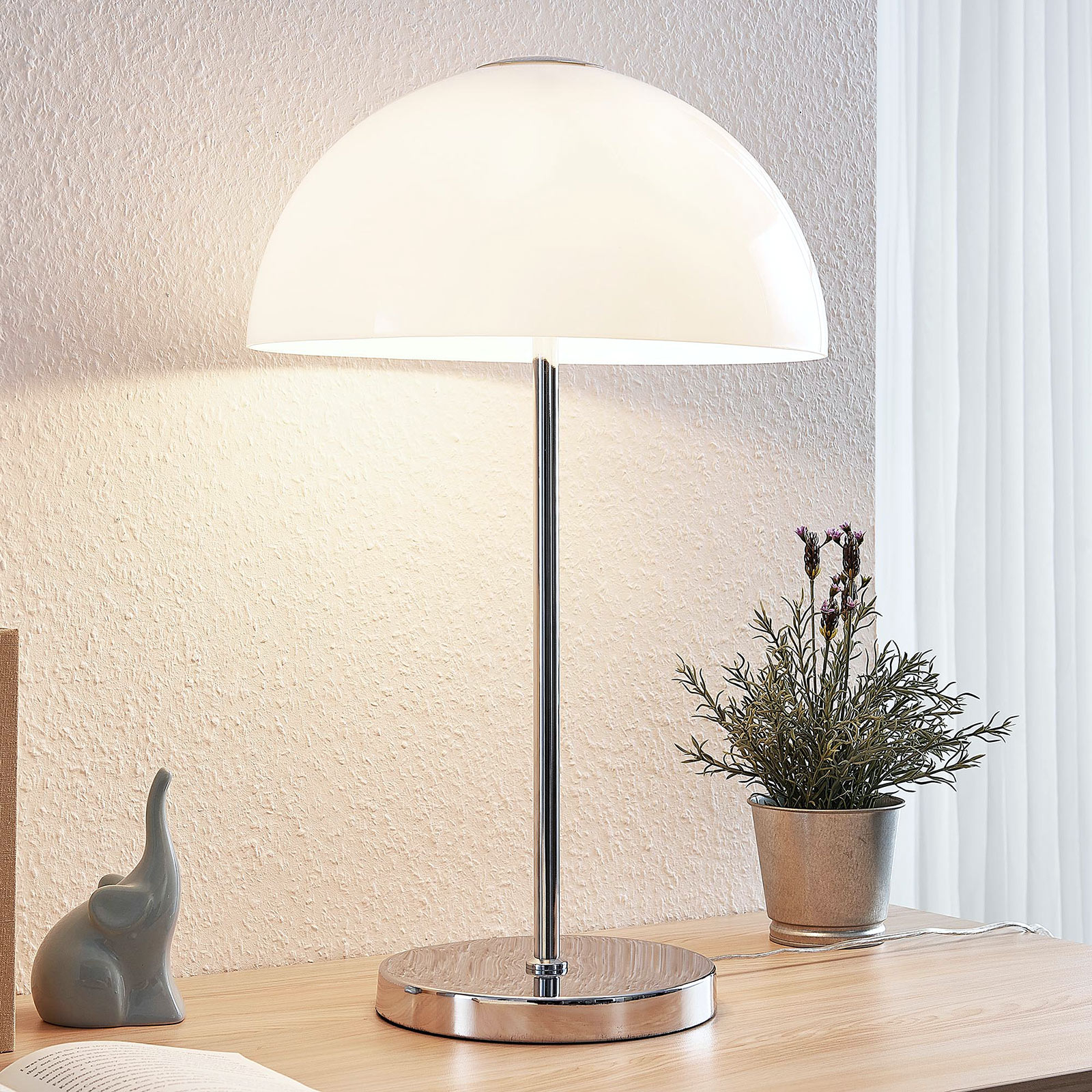 Lucande Lourenco opal glass table lamp, for Living / Dining Room, glass, iron, E14, 40 W, energy efficiency: A++, H: 55 cm