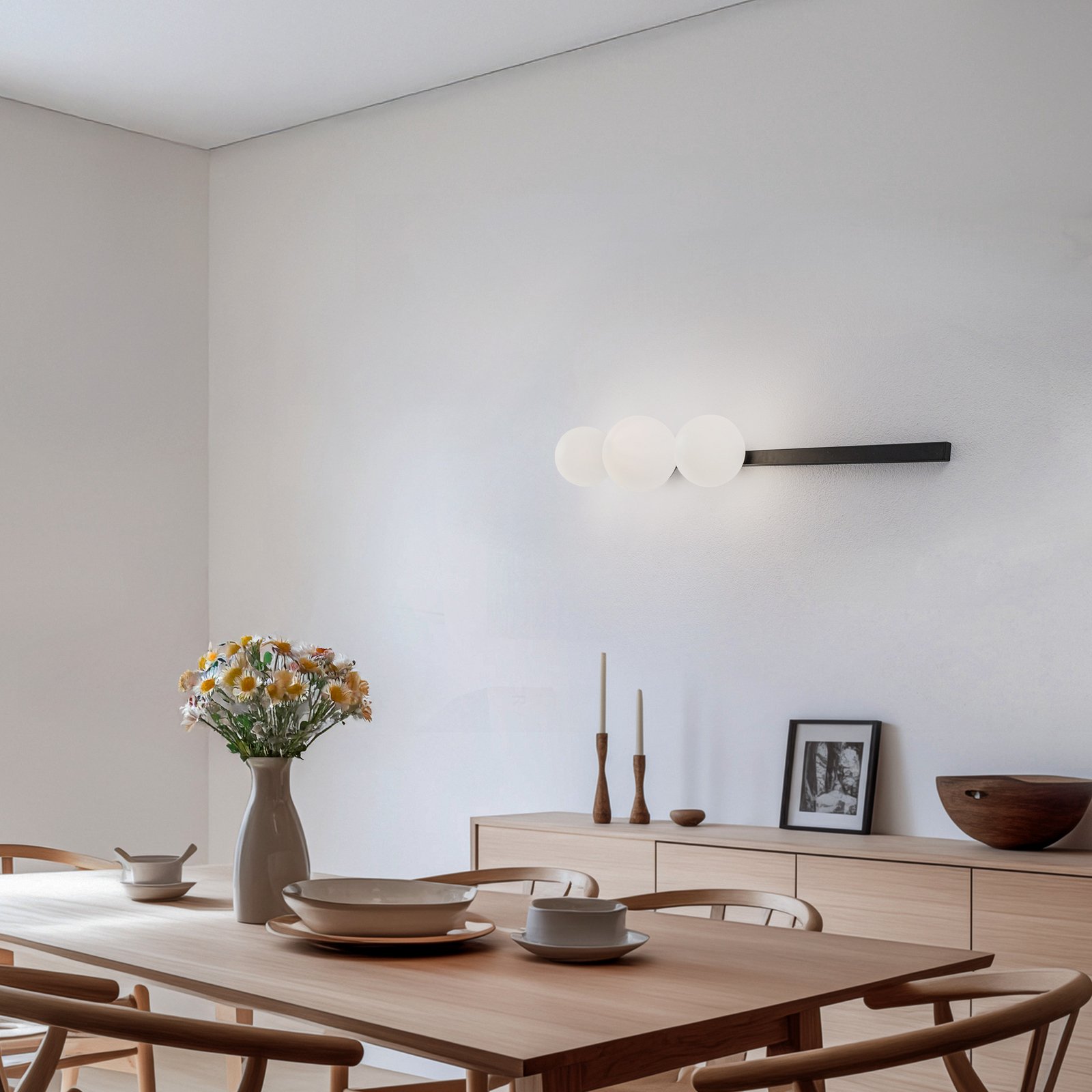 Garda 3 wall light, black, metal, glass, 3-bulb