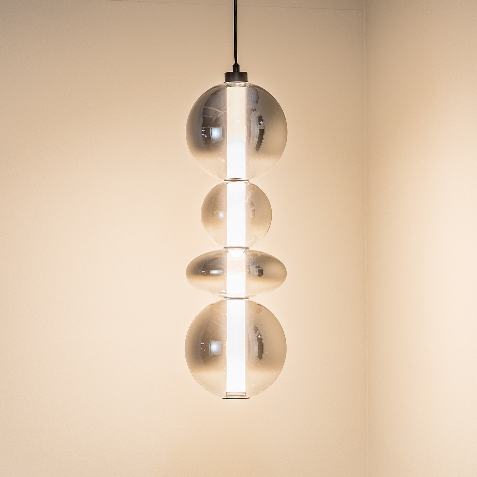 Eko-Light Lampă suspendată LED Daphne sticlă transparentă gri înălțime 62 cm - Camera de zi / sufragerie - Modern - transparent-cenușiu fumuriu negru