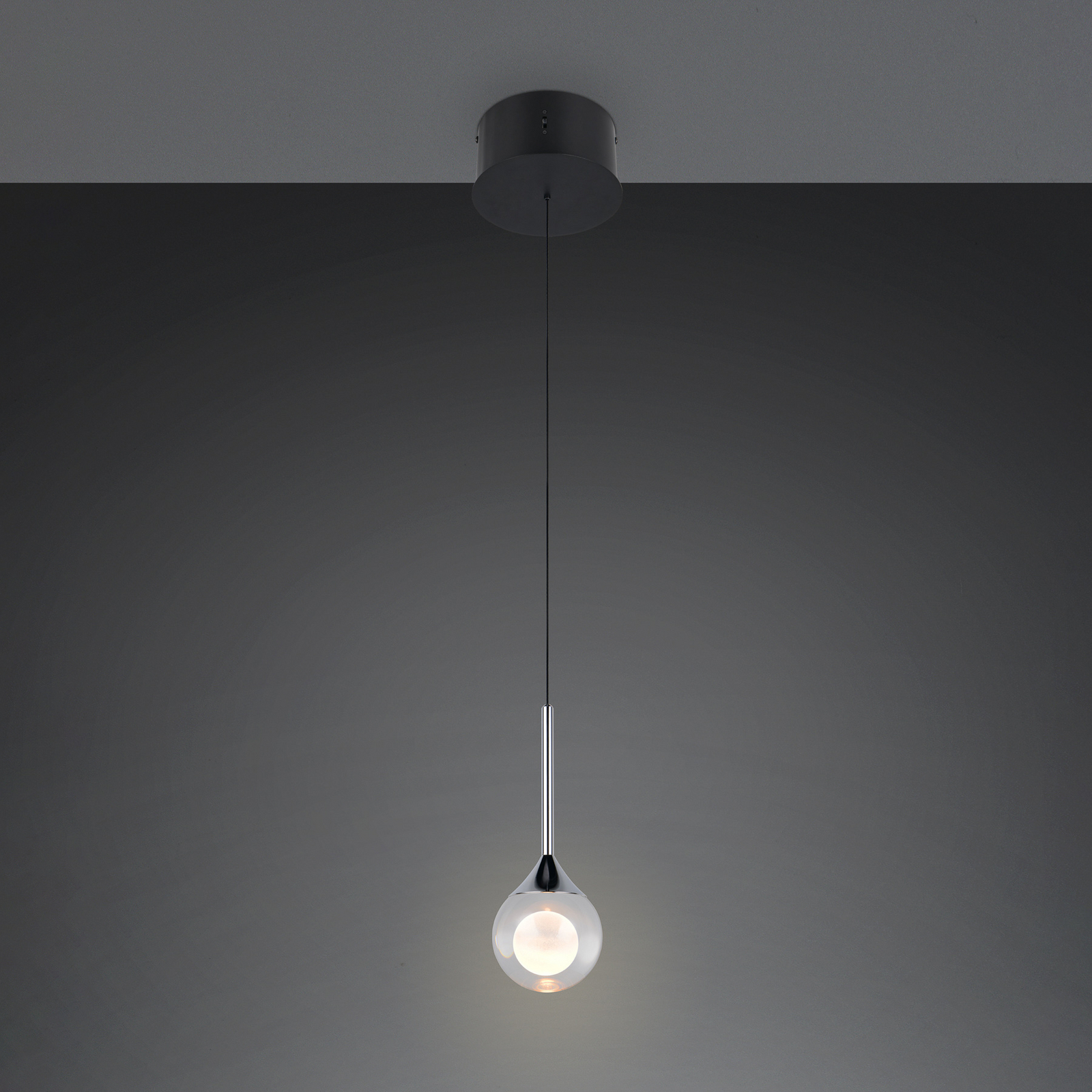LED piekaramā lampa „Calista“, hroma krāsā, Ø 10 cm, metāls/stikls, CCT