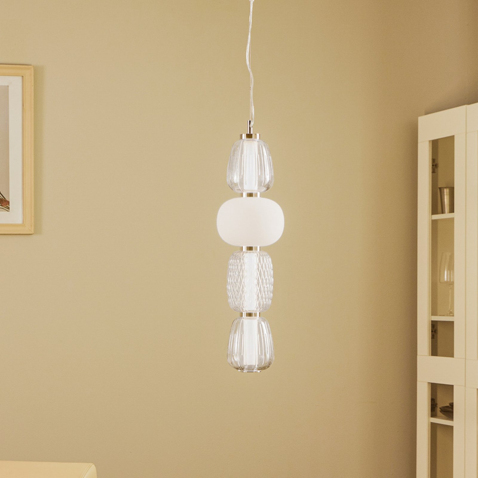 Lucande LED κρεμαστό φωτιστικό Fedra, γυαλί, γκρι/λευκό, Ø 17 cm