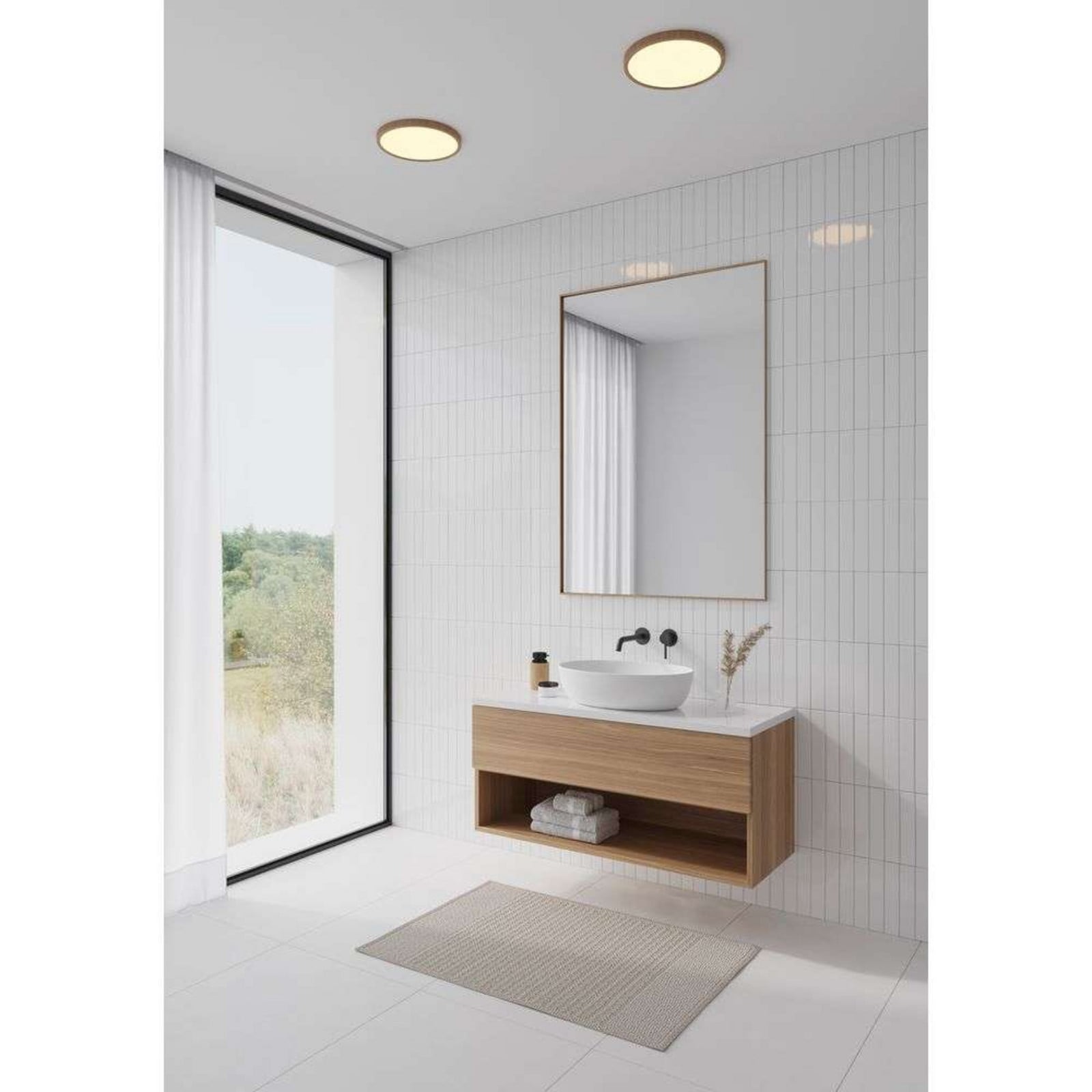 Nordlux Oja loftlampe til vdrum 29 cm, Rund, IP54, 1600 lm, Tr, Dmpbar, 2700 K