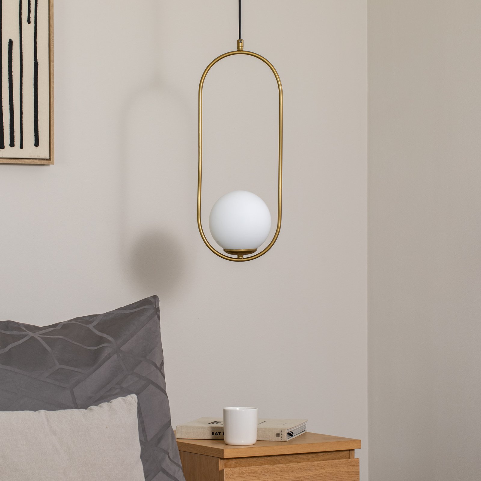 Mudoni pendant light, gold/white, glass, metal, E27 Mudoni pendant light, gold/white, glass, metal, E27