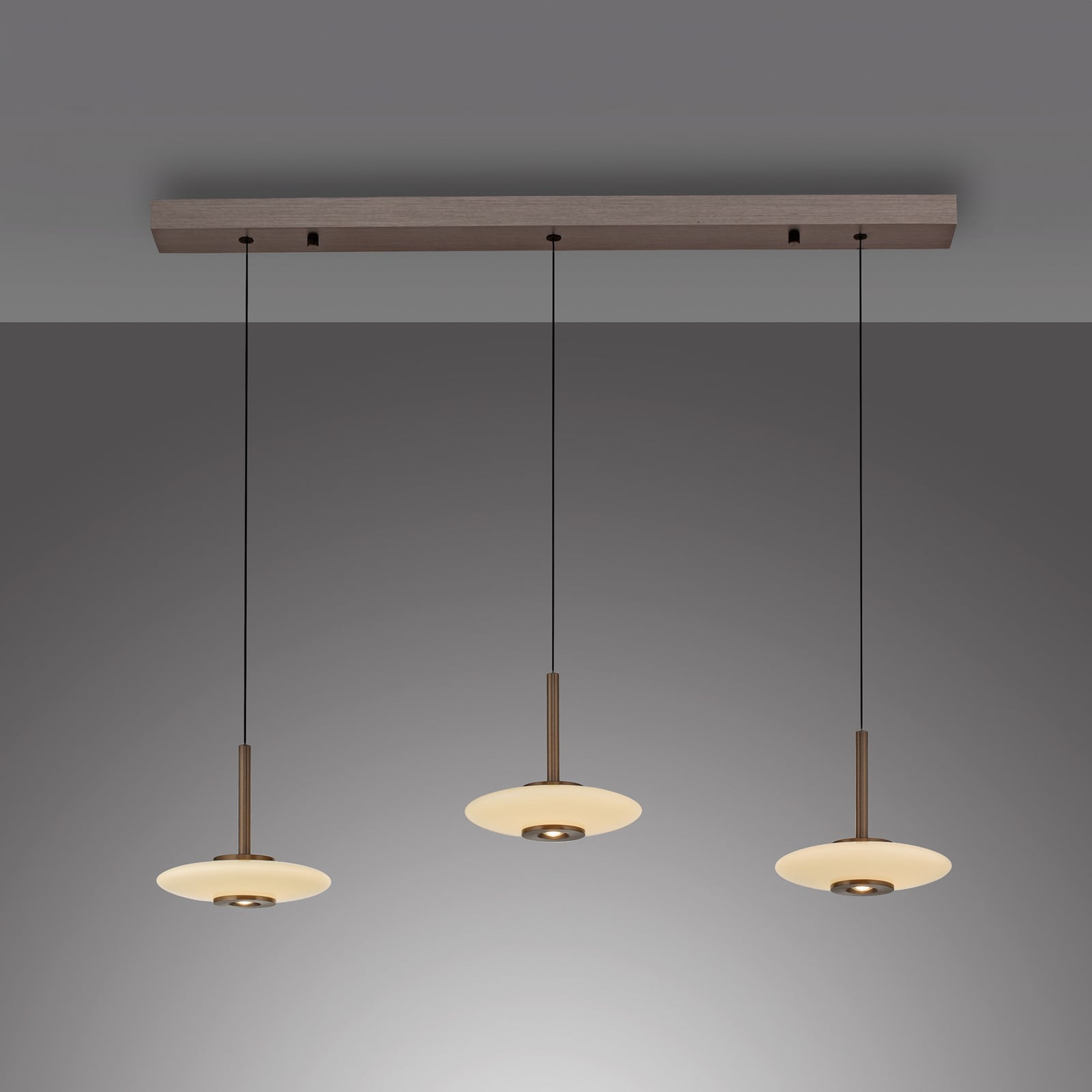 Suspension LED Vitrum, marron/opale, verre/aluminium, à 3 lampes - PURE