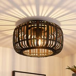 Lindby Canyana ceiling light, black, rattan, Ø 40 cm