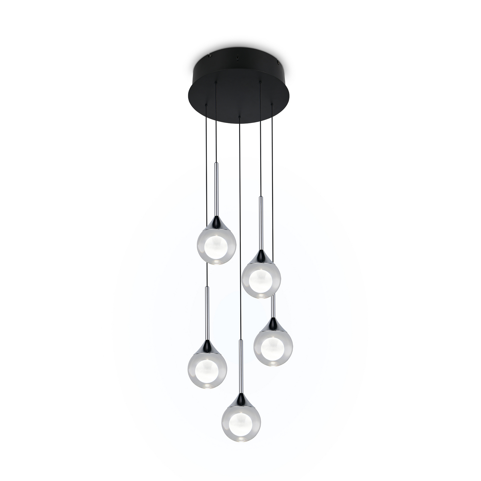 LED висяща лампа „Calista“, хромиран цвят, Ø 31 см, метал/стъкло, 5 лампи LED висяща лампа „Calista“, хромиран цвят, Ø 31 см, метал/стъкло, 5 лампи