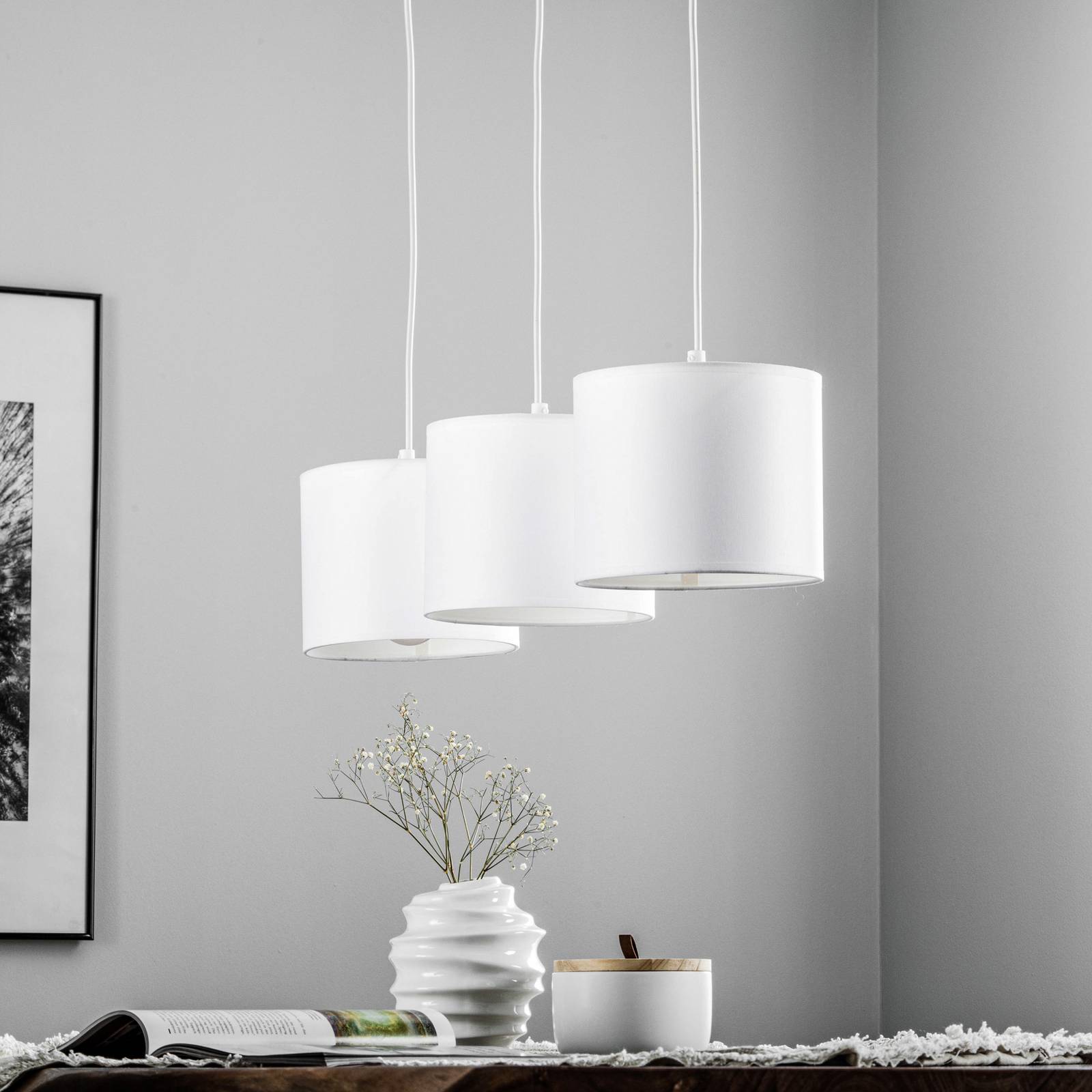 Euluna Suspension Soho cylindre longue 3 lampes blanc