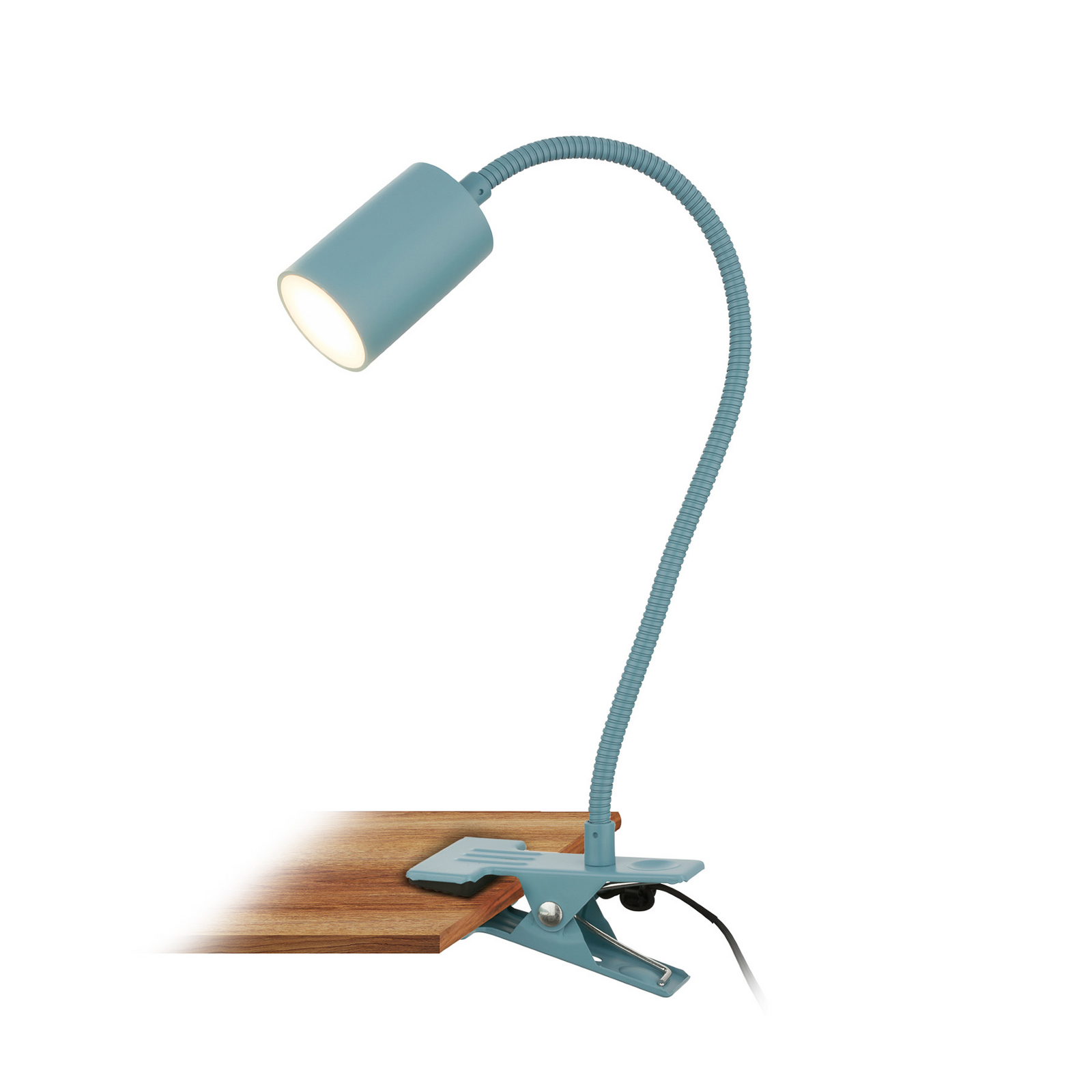 LED-Klemmleuchte Fleks, taubenblau, flexibel, Metall